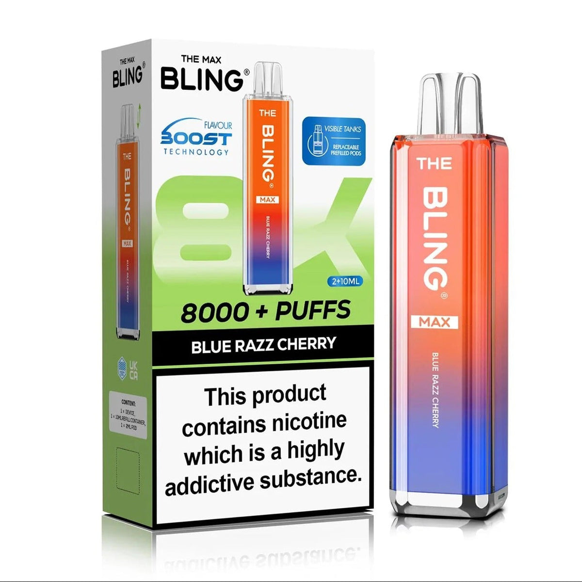 Buy Crystal Bling Max 8000 Prefilled Pod Kit Box of 5 Blue Razz Cherry
