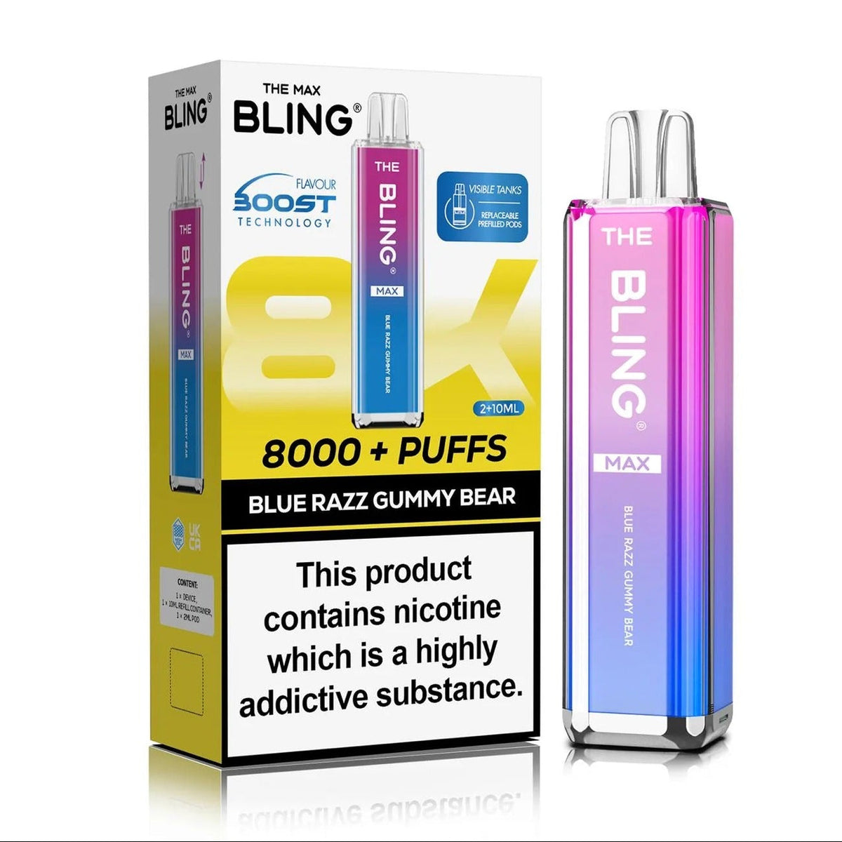 Buy Crystal Bling Max 8000 Prefilled Pod Kit Box of 5 Blue Razz Gummy Bear