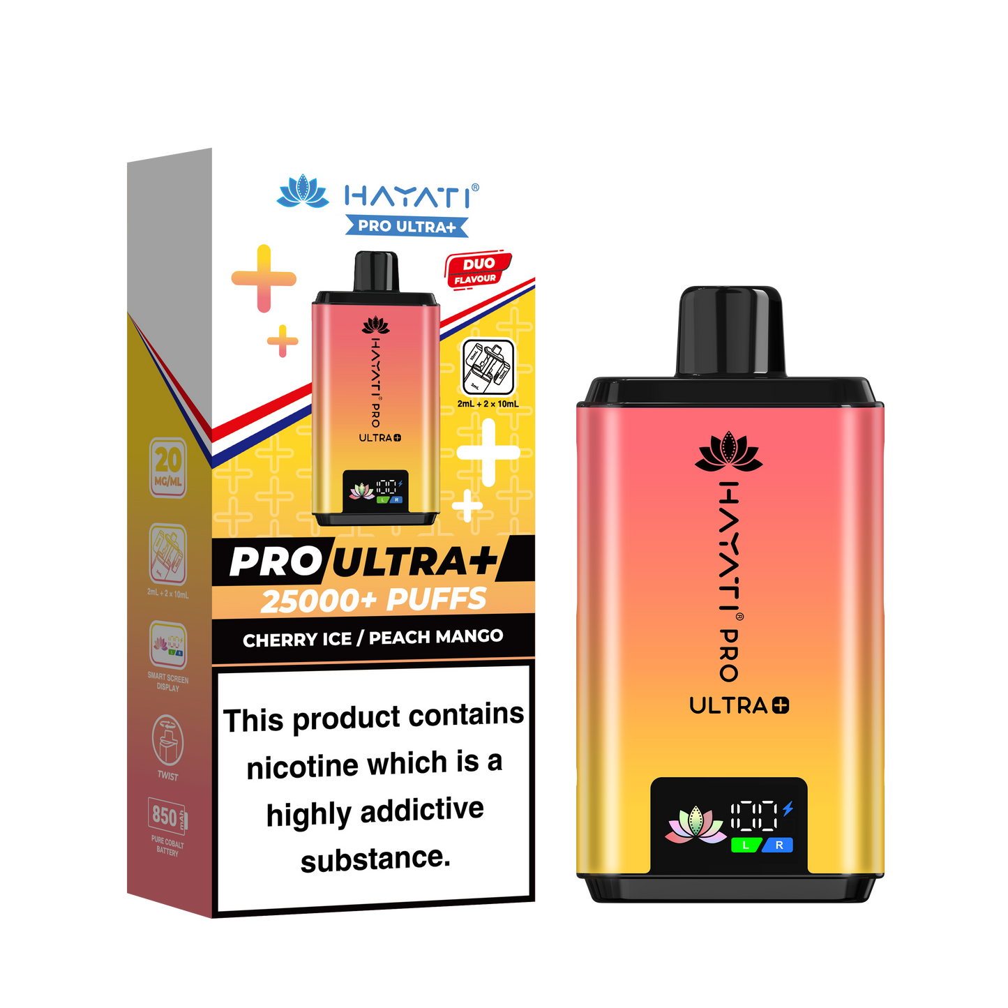 Buy Hayati Pro Ultra Plus 25k Prefilled Vape Kit Box of 5 Cherry Ice Peach Mango