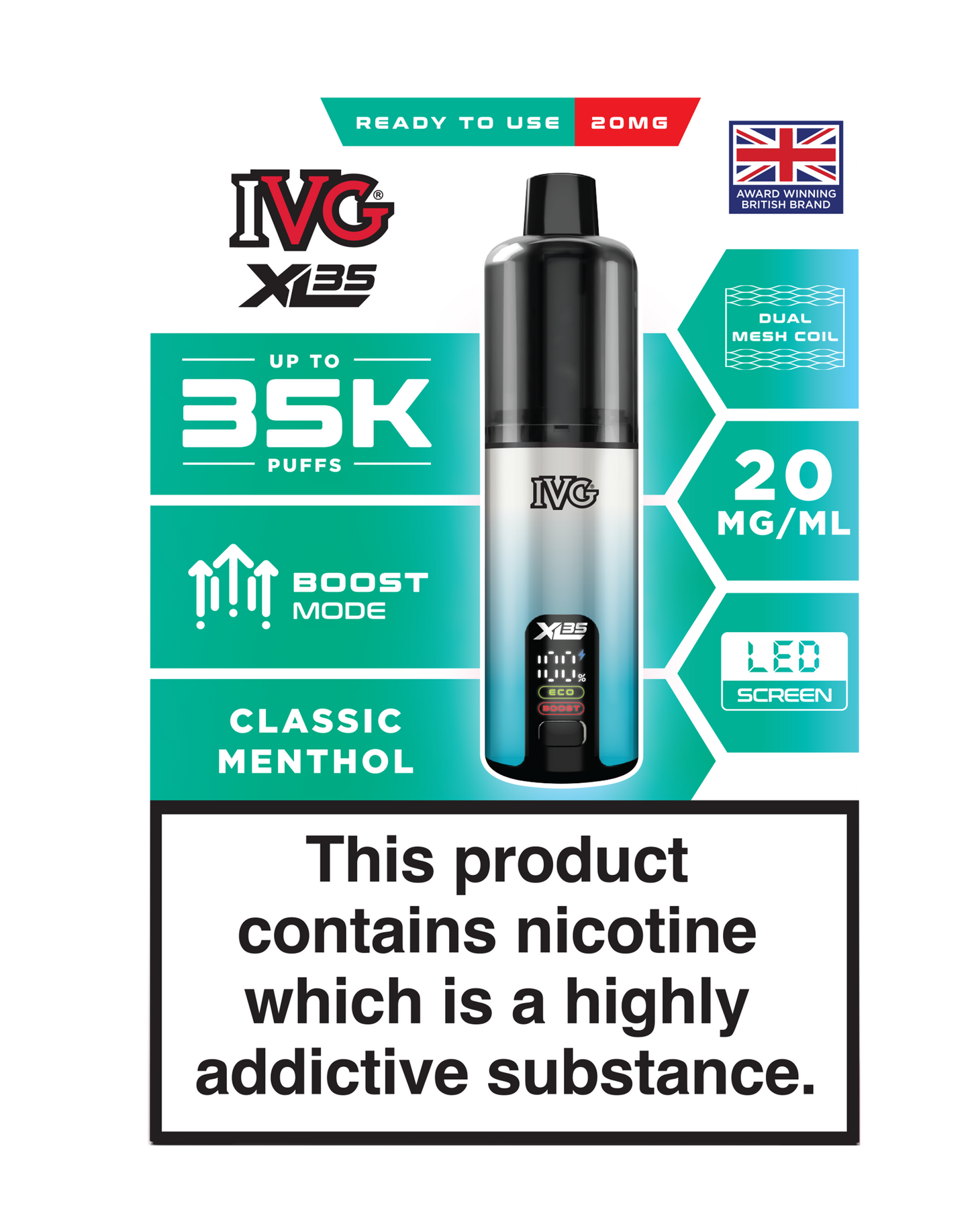 Buy IVG XL 35K Prefilled Pod Vape (Pack of 5) Classic Menthol