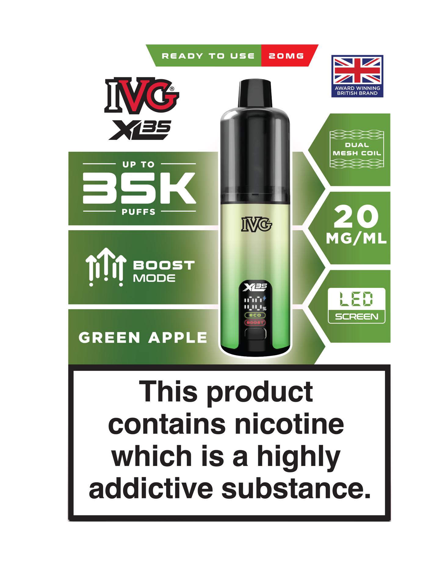 Buy IVG XL 35K Prefilled Pod Vape (Pack of 5) Green Apple