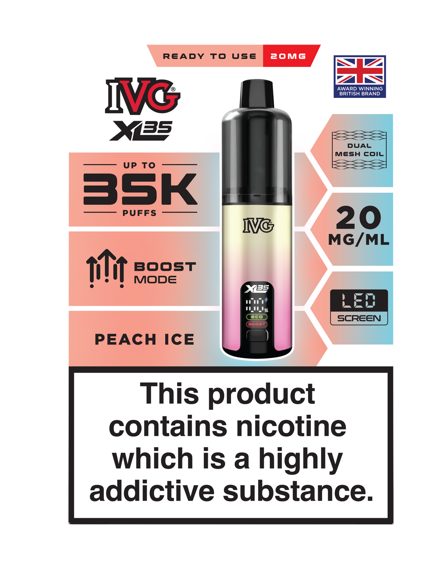 Buy IVG XL 35K Prefilled Pod Vape (Pack of 5) Peach Ice