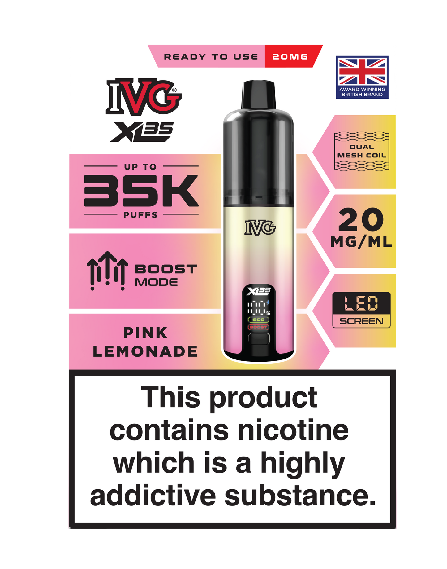 Buy IVG XL 35K Prefilled Pod Vape (Pack of 5) Pink Lemonade
