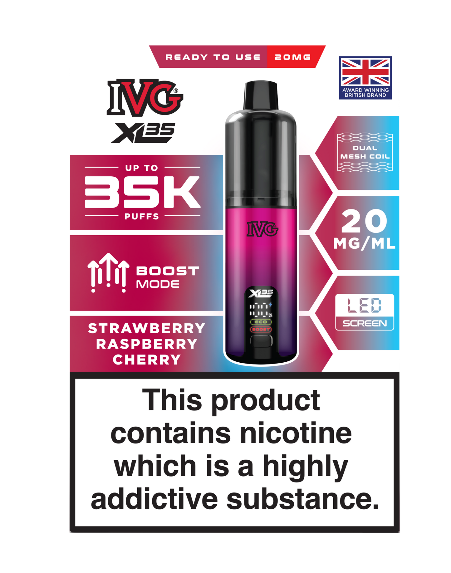 Buy IVG XL 35K Prefilled Pod Vape (Pack of 5) Strawberry Raspberry Cherry Ice