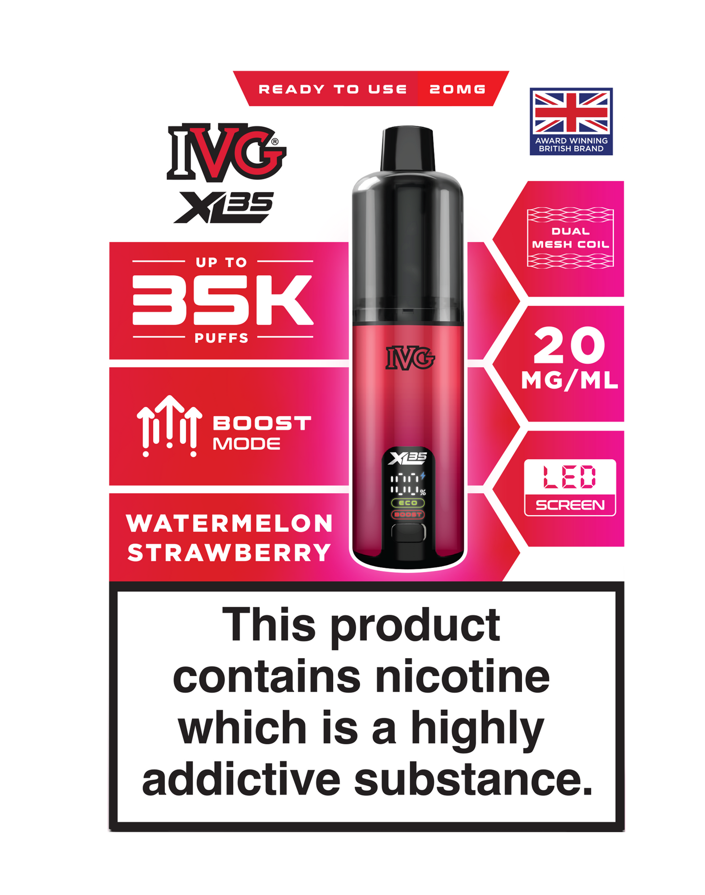 Buy IVG XL 35K Prefilled Pod Vape (Pack of 5) Watermelon Strawberry