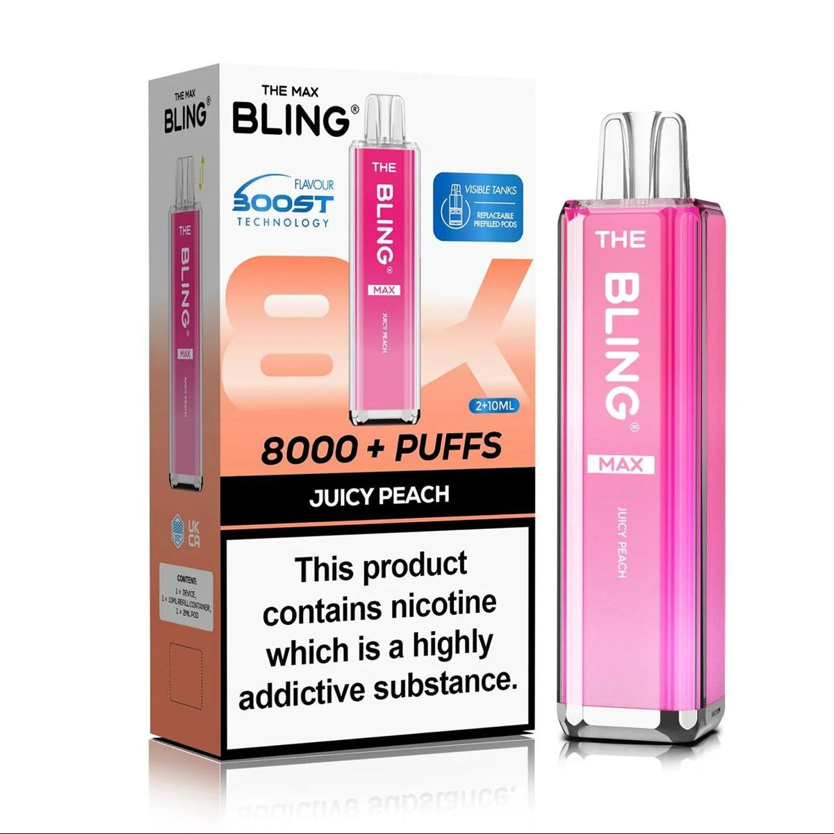 Buy Crystal Bling Max 8000 Prefilled Pod Kit Box of 5 Juicy Peach