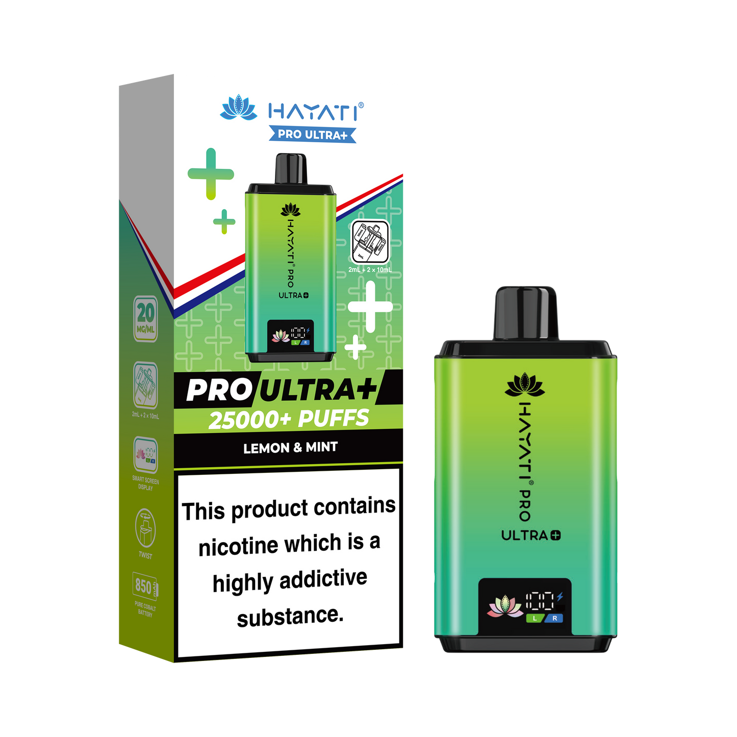 Buy Hayati Pro Ultra Plus 25k Prefilled Vape Kit Box of 5 Lemon & Mint
