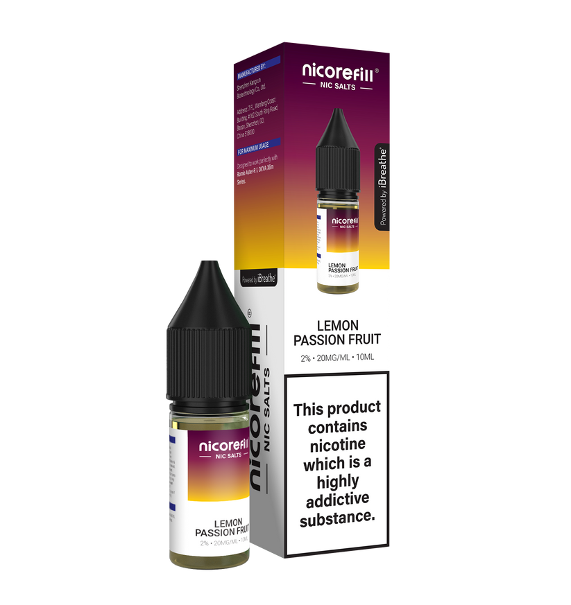 Buy Nicorefill Nic Salt 10ml E-Liquid Box of 10 Lemon Passionfruit 10mg