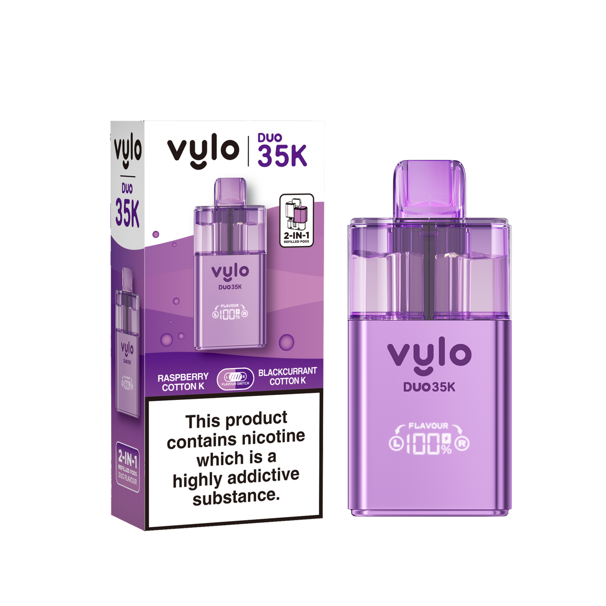 Buy Vylo Duo 35k Prefilled Pod Kit Box of 5 Raspberry Cotton K Blackcurrant Cotton K