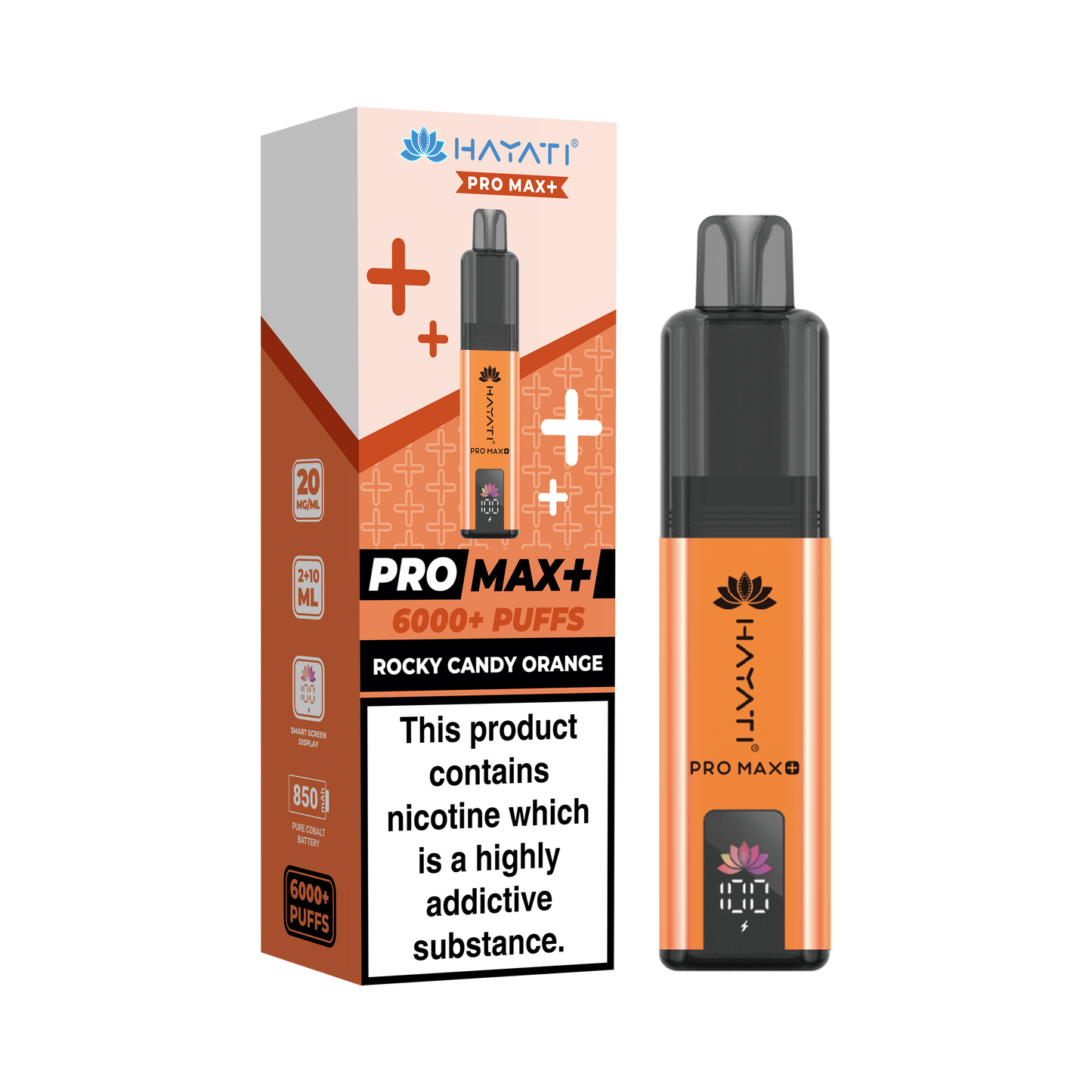 Buy Hayati Pro Max Plus 6000 Prefilled Vape Box of 5 Rocky Candy Orange