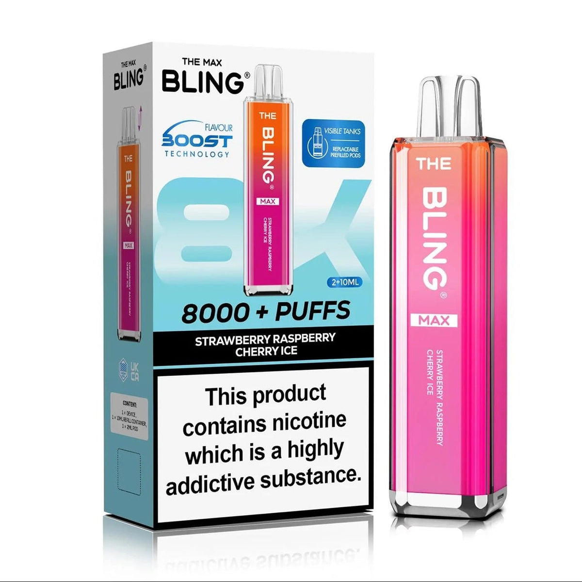 Buy Crystal Bling Max 8000 Prefilled Pod Kit Box of 5 Strawberry Raspberry Cherry Ice
