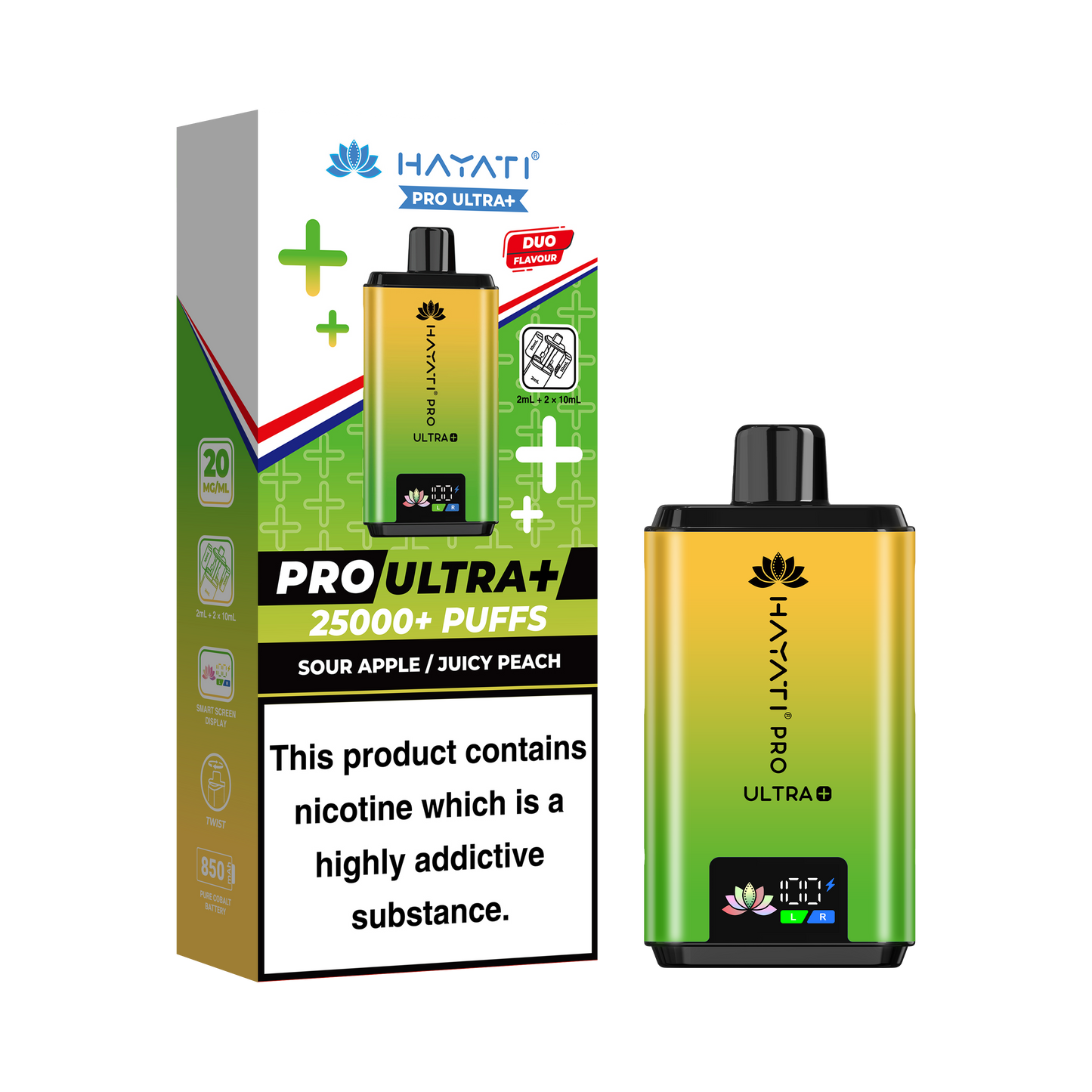 Buy Hayati Pro Ultra Plus 25k Prefilled Vape Kit Box of 5 Sour Apple Juicy Peach