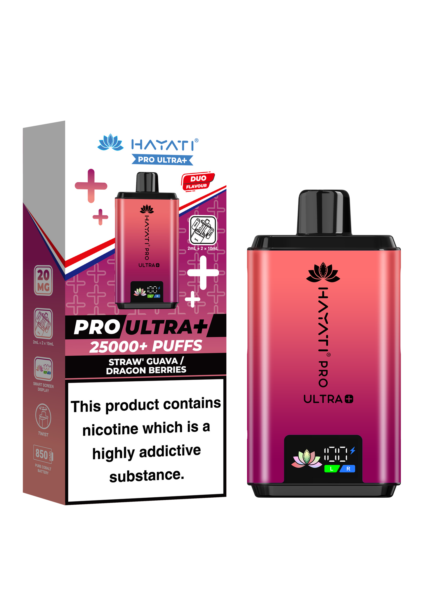 Buy Hayati Pro Ultra Plus 25k Prefilled Vape Kit Box of 5 Straw' Guava Dragon Berries