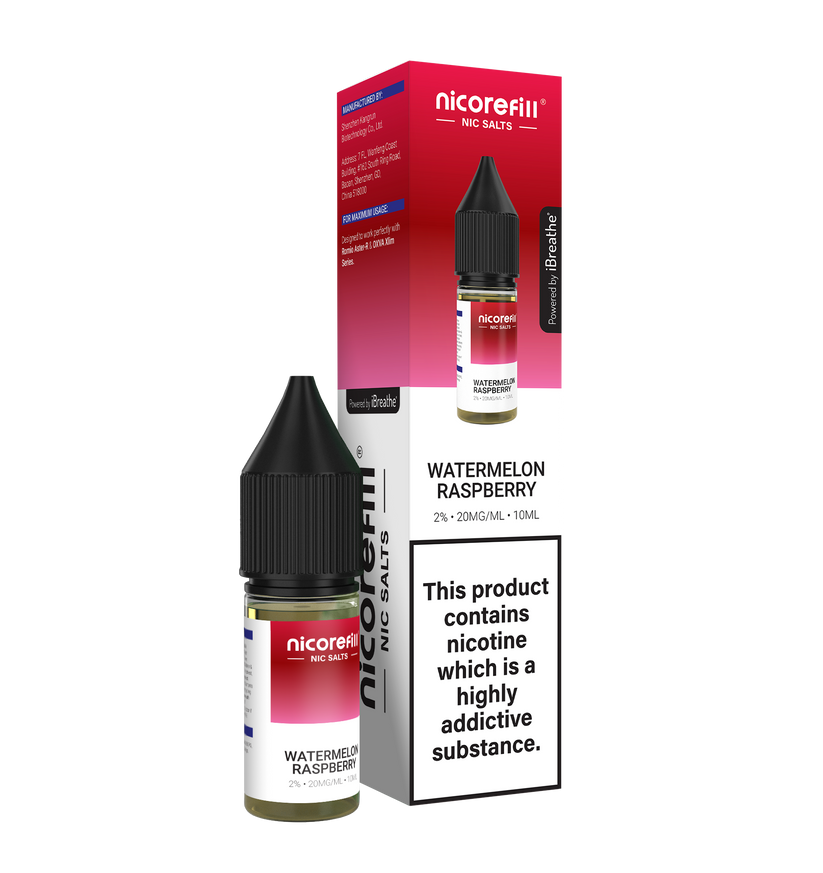 Buy Nicorefill Nic Salt 10ml E-Liquid Box of 10 Watermelon Raspberry 10mg