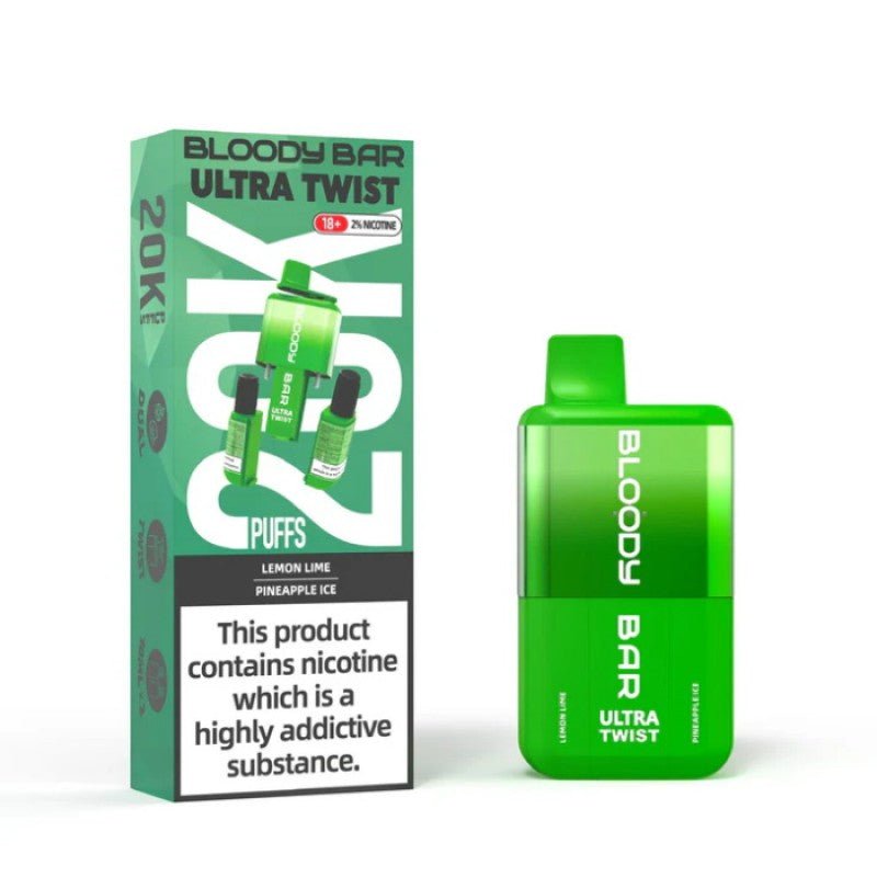 Buy Bloody Bar Ultra Twist 20000 Puffs Disposable Vape - Box of 5 Lemon Lime Pineapple Ice