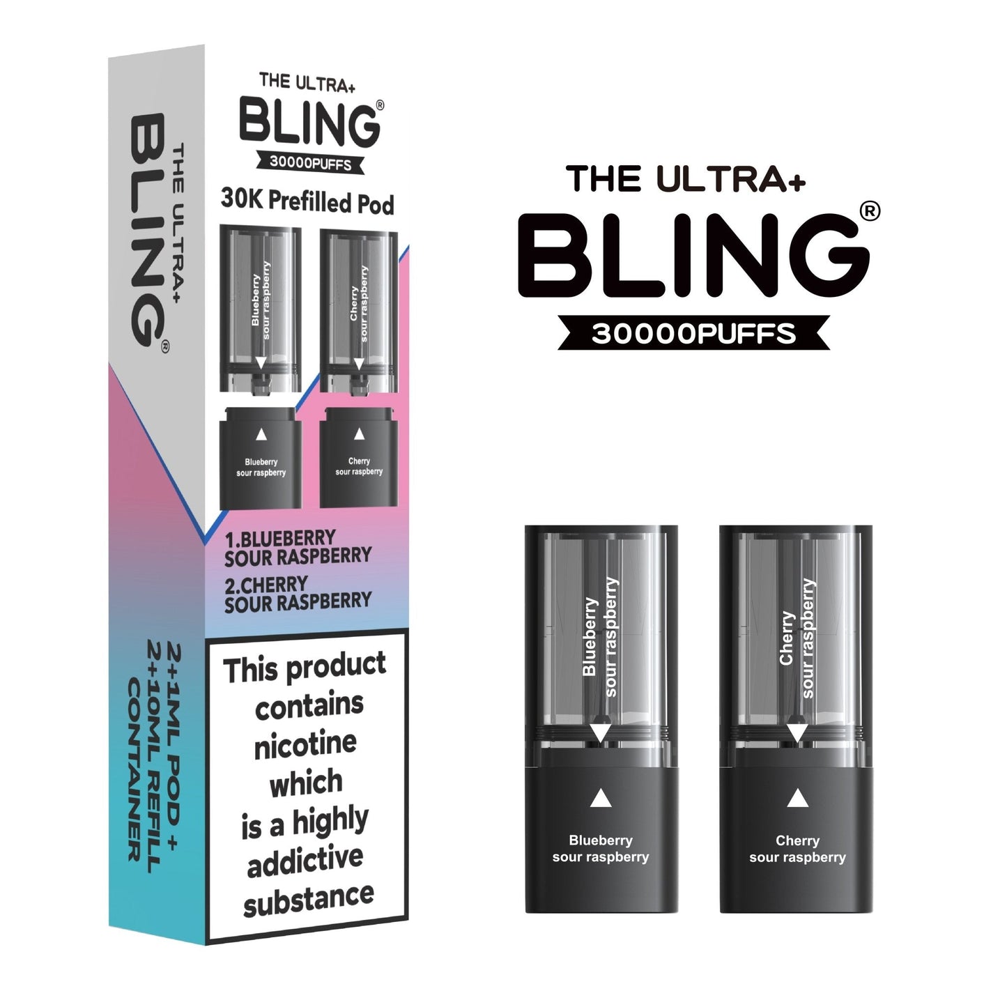 Buy The Bling Ultra Plus 30k Replacement Pods Pack of 5 Blueberry Sour Raspberry Cherry Sour Raspberry