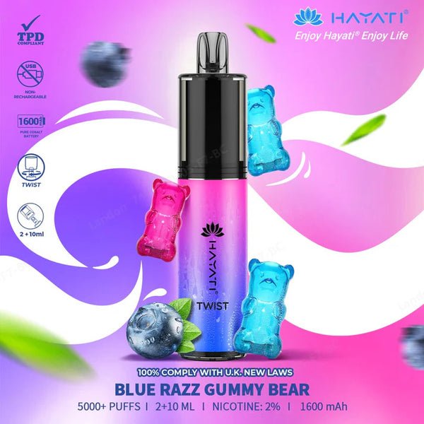 Buy Hayati Twist 5000 Puffs Disposable Vape Pod Kit Box of 5 Blue Razz Gummy Bear