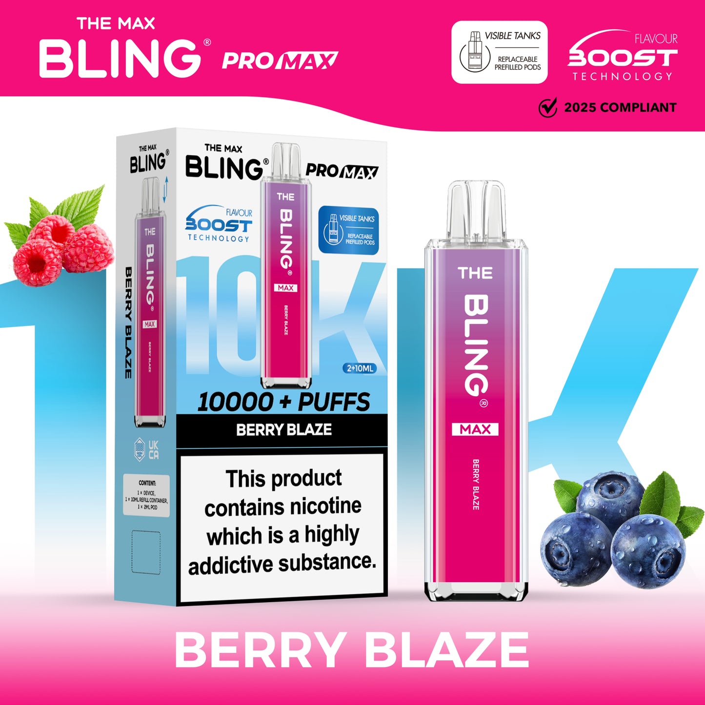 Buy The Crystal Bling Max 10000 Prefilled Vape Pod Kit Box of 5 Berry Blaze