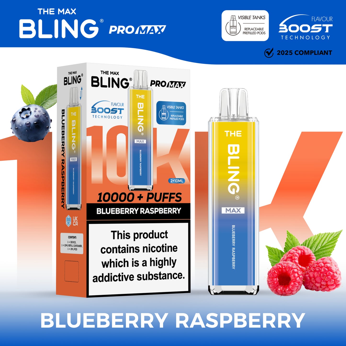 Buy The Crystal Bling Max 10000 Prefilled Vape Pod Kit Box of 5 Blueberry Raspberry