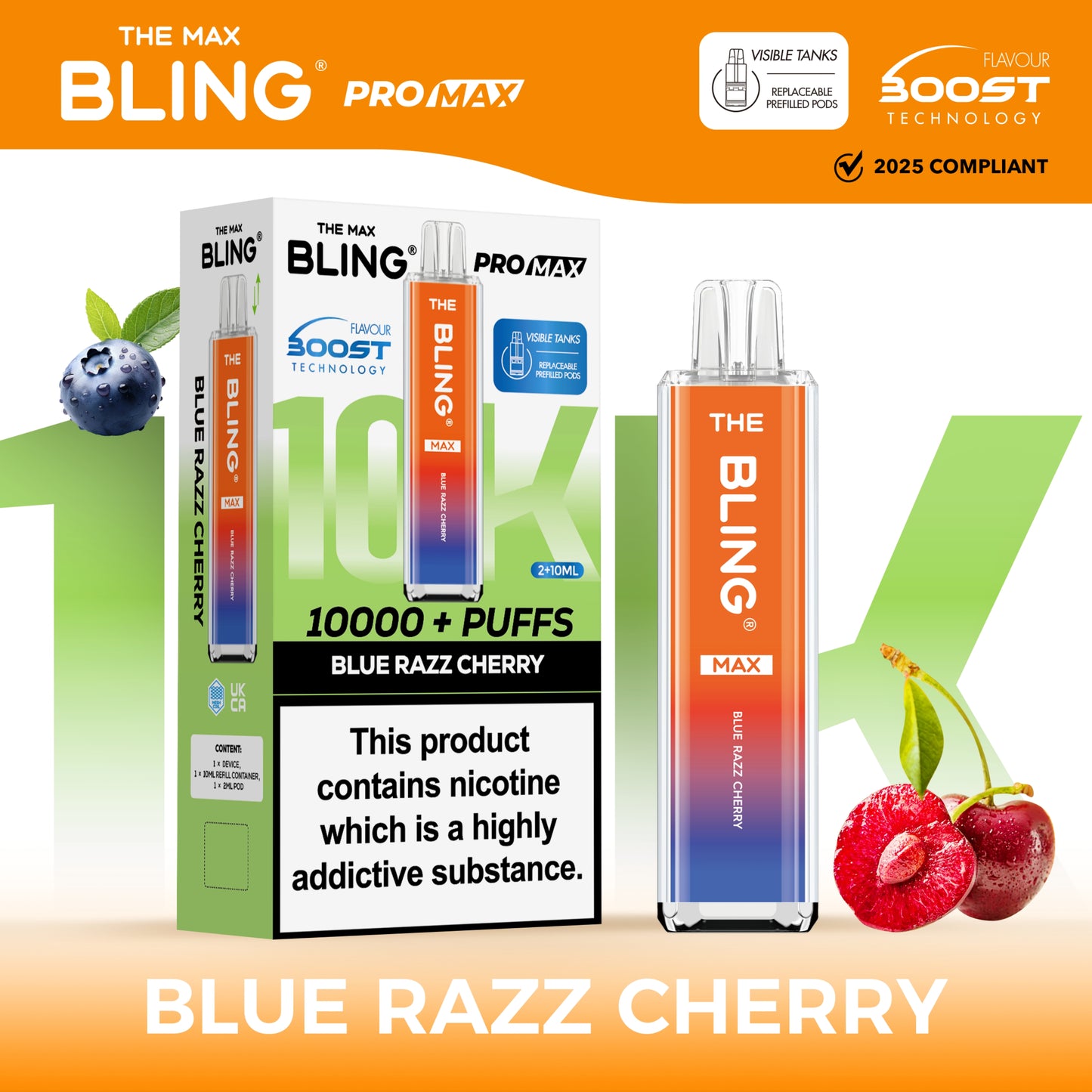 Buy The Crystal Bling Max 10000 Prefilled Vape Pod Kit Box of 5 Blue Razz Cherry