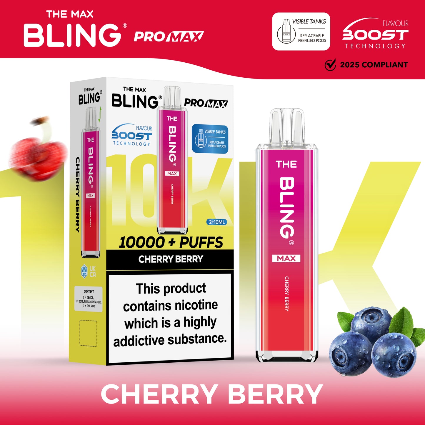 Buy The Crystal Bling Max 10000 Prefilled Vape Pod Kit Box of 5 Cherry Berry