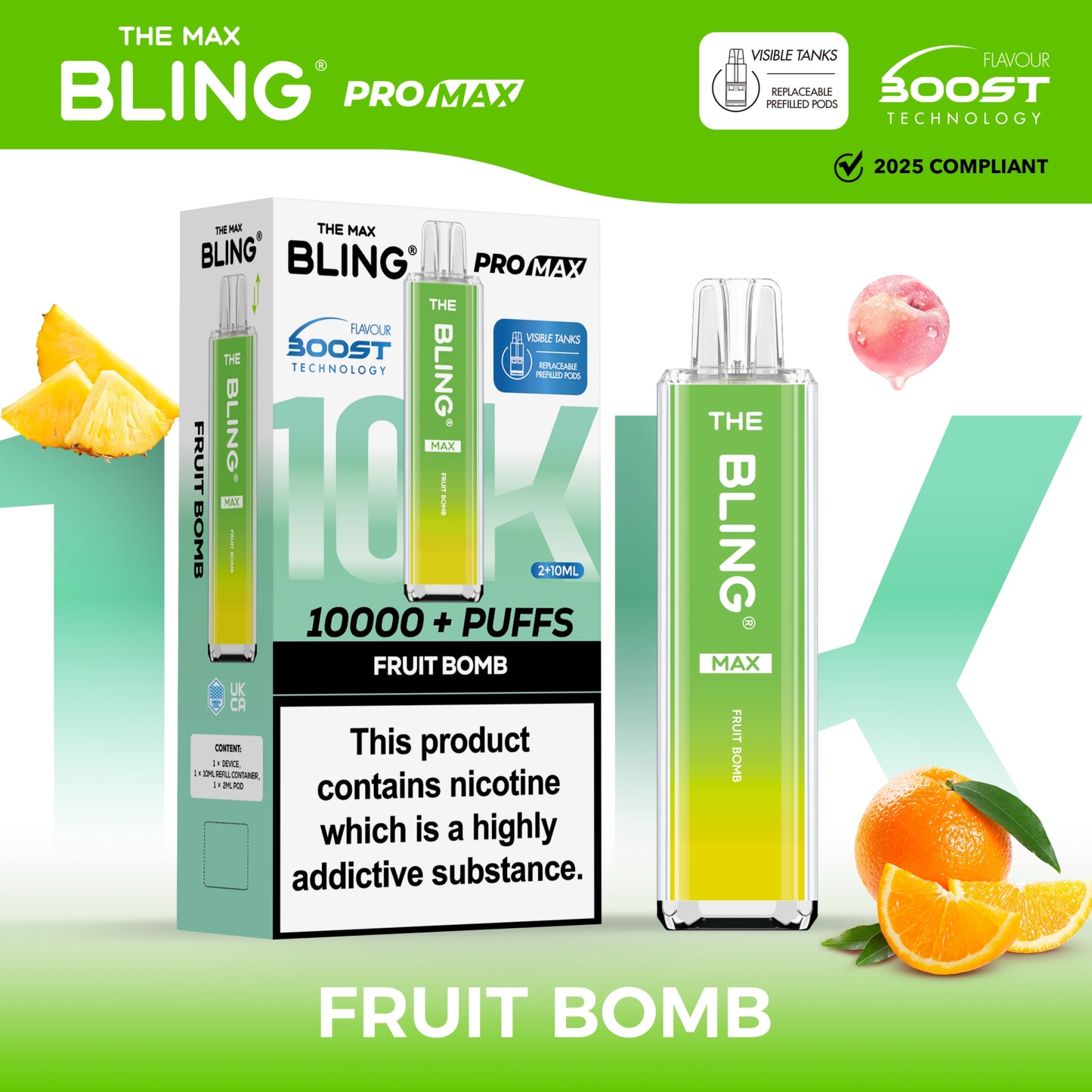 Buy The Crystal Bling Max 10000 Prefilled Vape Pod Kit Box of 5 Fruit Bomb