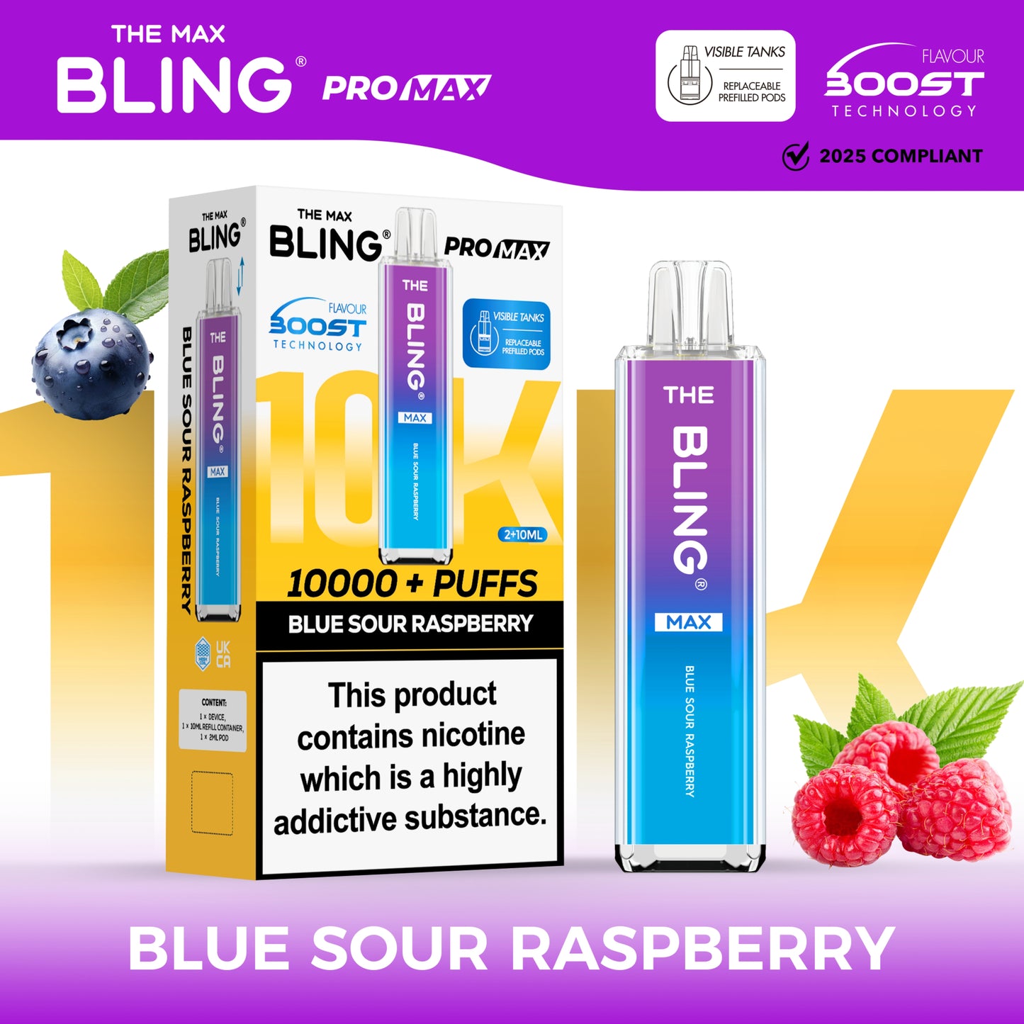 Buy The Crystal Bling Max 10000 Prefilled Vape Pod Kit Box of 5 Blue Sour Raspberry