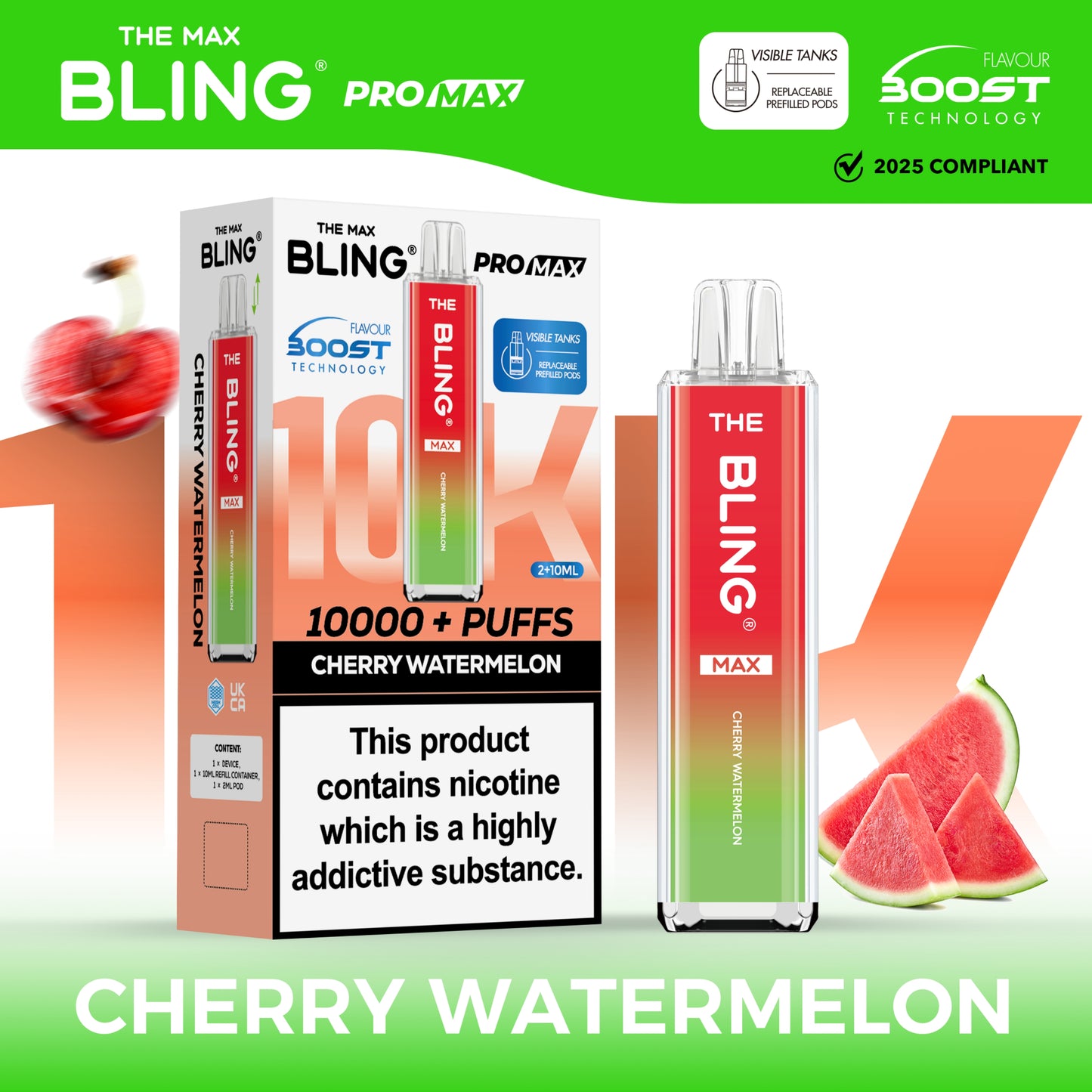 Buy The Crystal Bling Max 10000 Prefilled Vape Pod Kit Box of 5 Cherry Watermelon