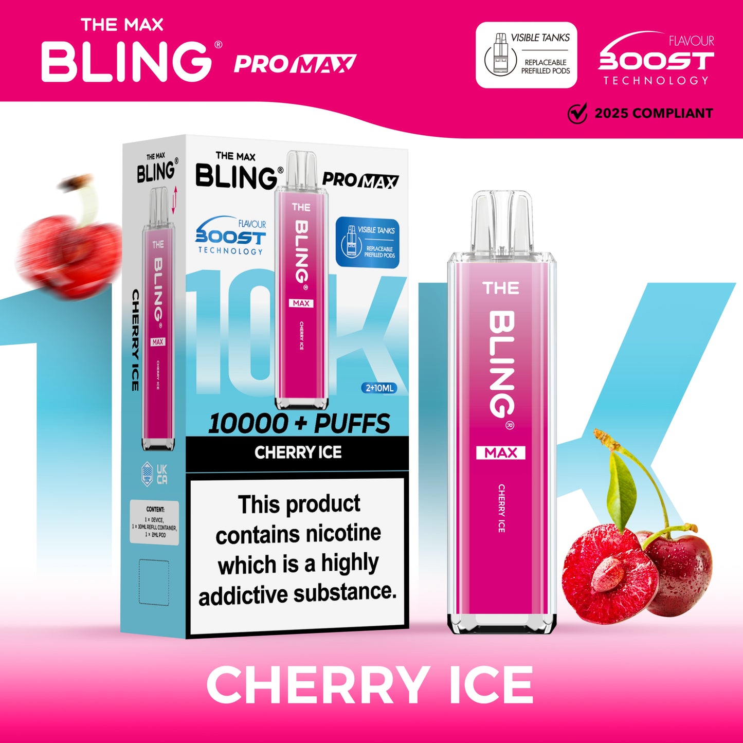 Buy The Crystal Bling Max 10000 Prefilled Vape Pod Kit Box of 5 Cherry Ice
