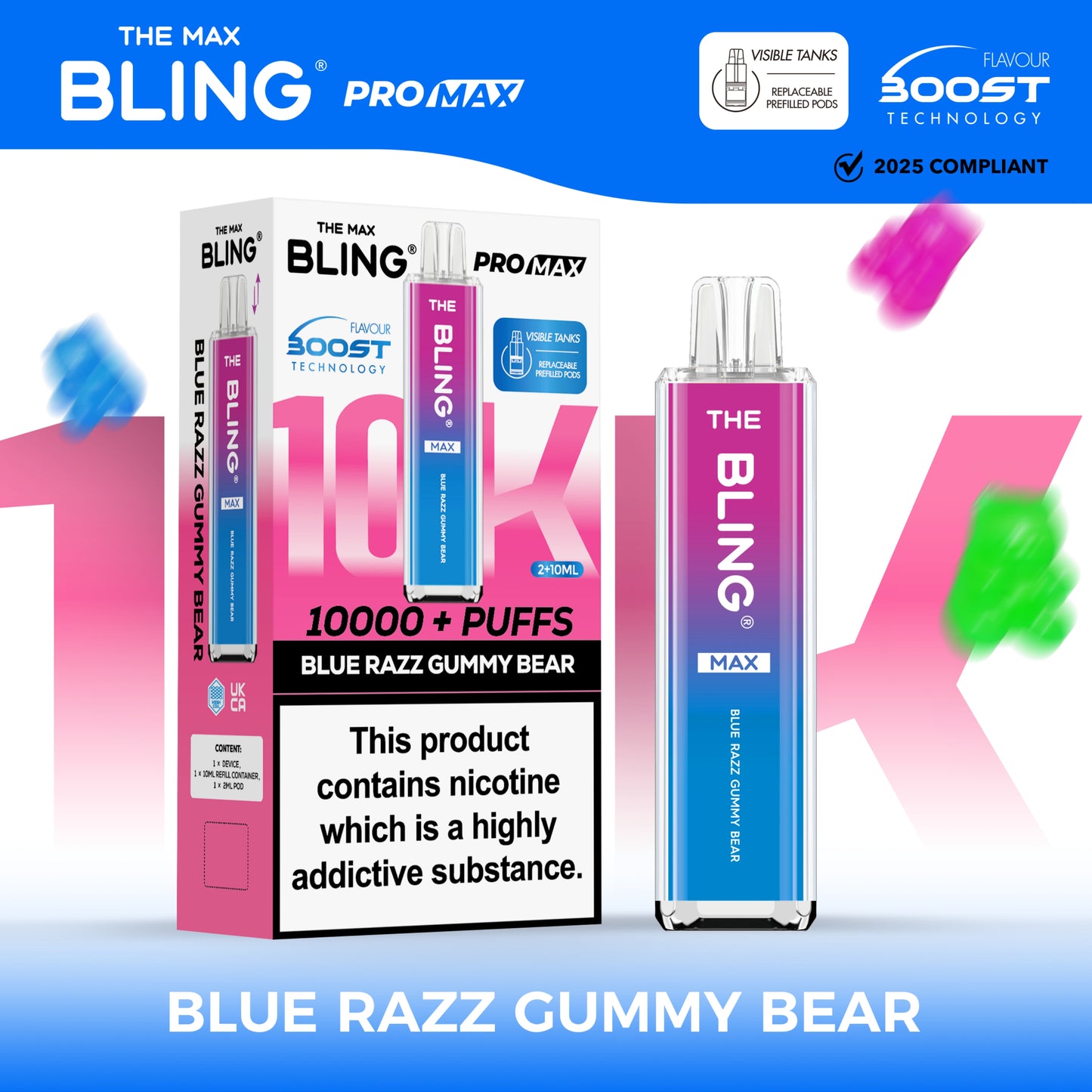 Buy The Crystal Bling Max 10000 Prefilled Vape Pod Kit Box of 5 Blue Razz Gummy Bear