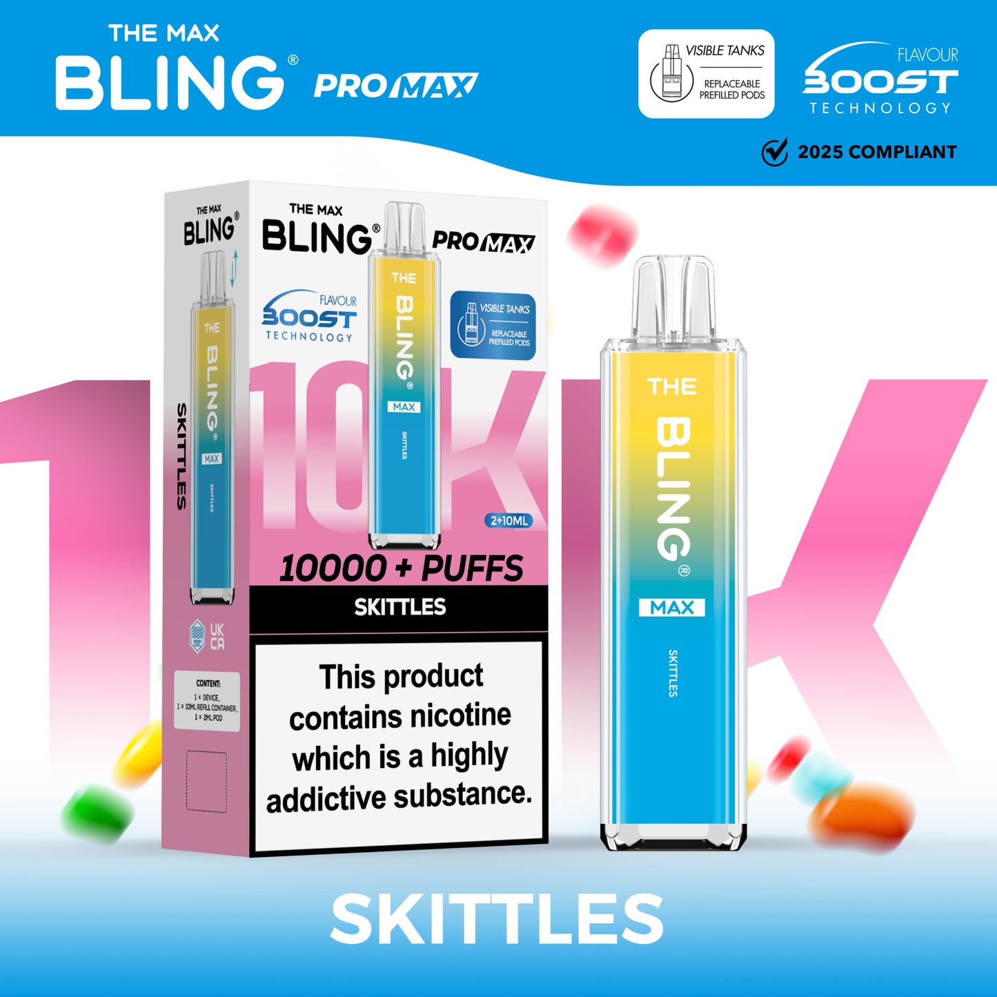 Buy The Crystal Bling Max 10000 Prefilled Vape Pod Kit Box of 5 Skittles