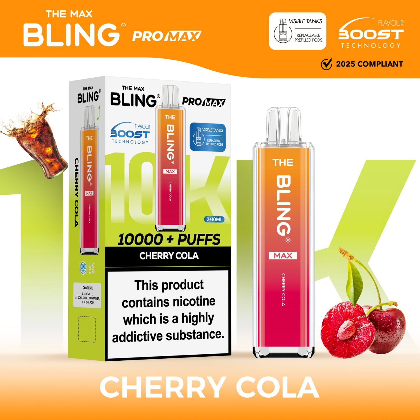 Buy The Crystal Bling Max 10000 Prefilled Vape Pod Kit Box of 5 Cherry Cola