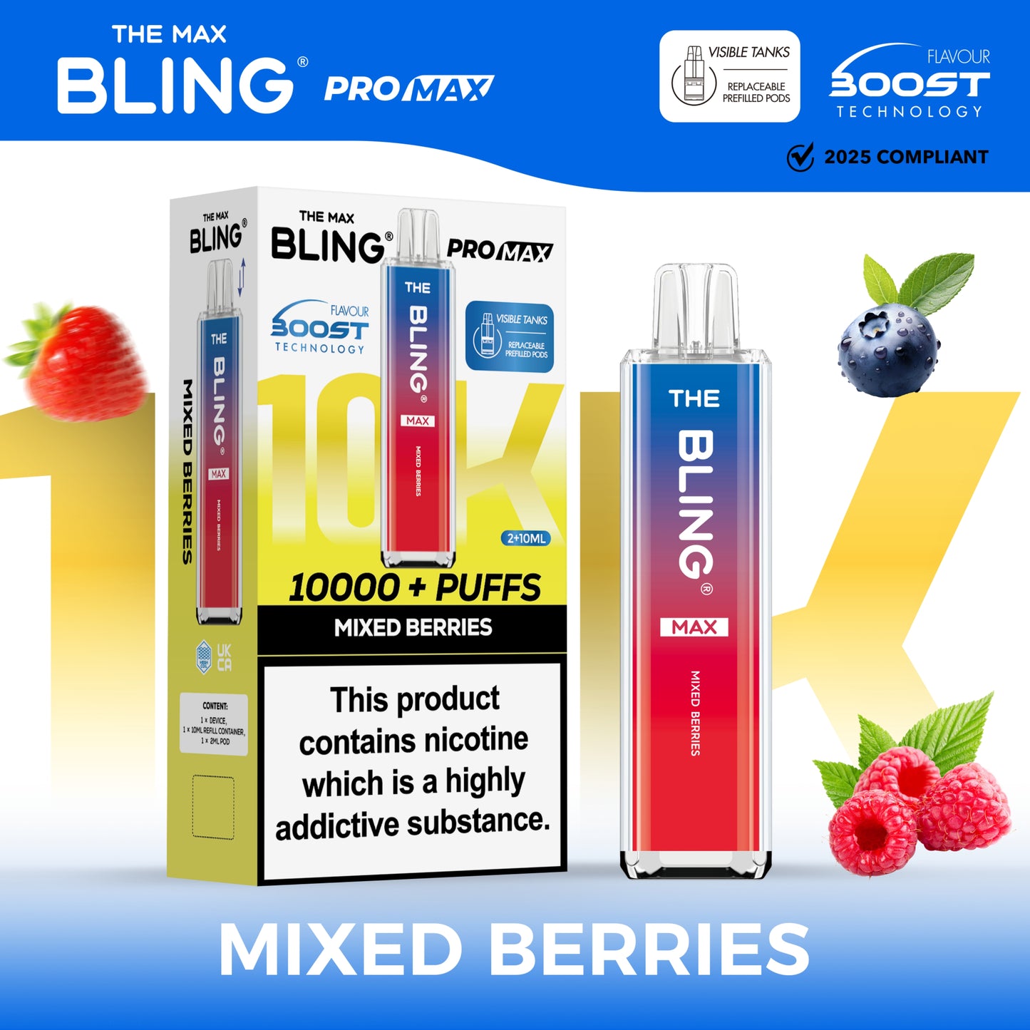 Buy The Crystal Bling Max 10000 Prefilled Vape Pod Kit Box of 5 Mixed Berries
