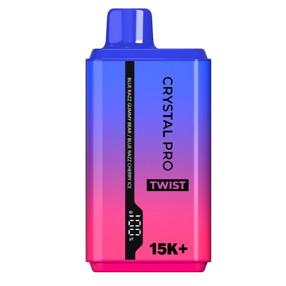 Buy The Crystal Pro Twist 15000 Puffs Disposable Vape Box of 10 Blue Razz Gummy Bear Blue Razz Cherry Ice