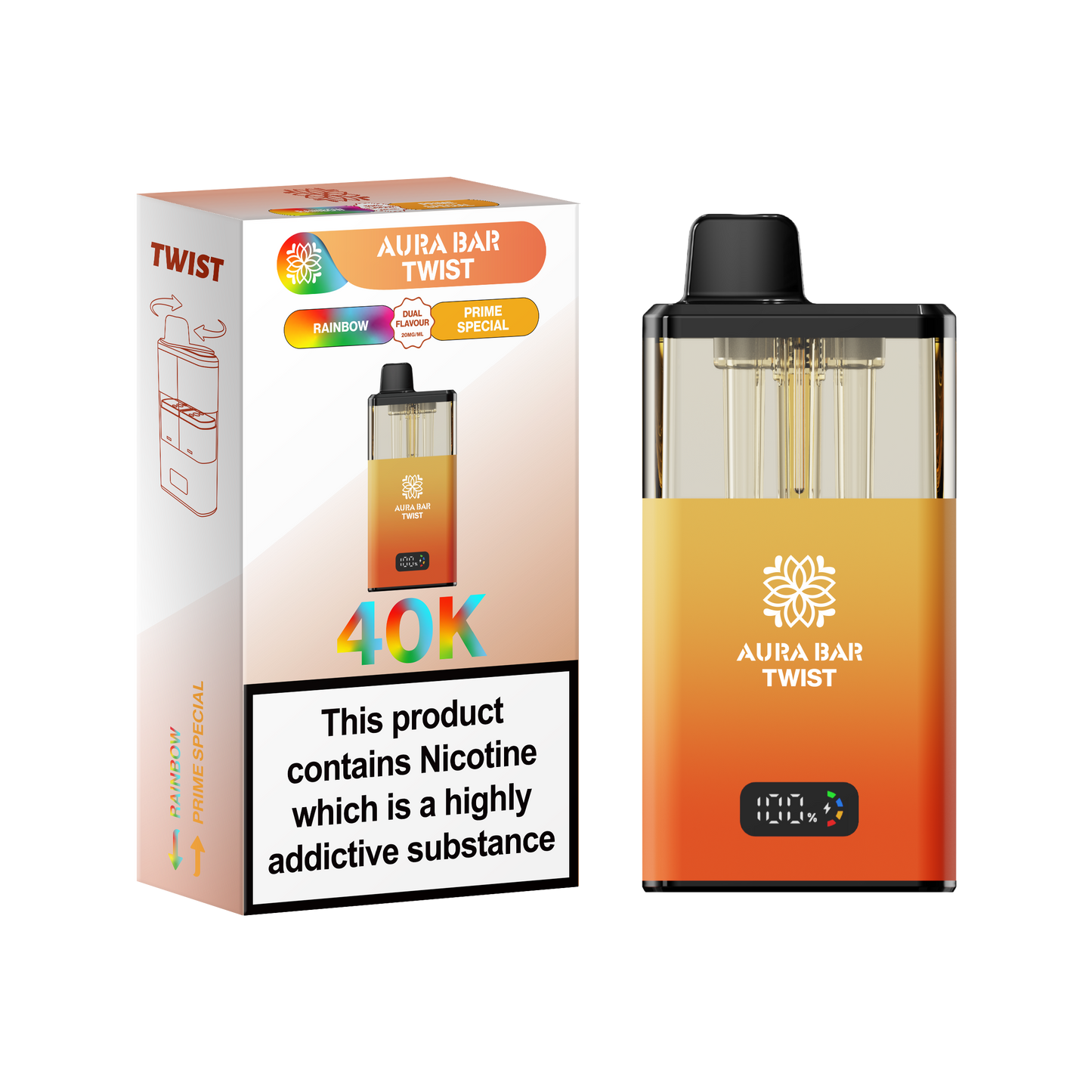 Buy Aura Bar Twist 40k Prefilled Pod Vape Pack of 5 Rainbow Prime Special