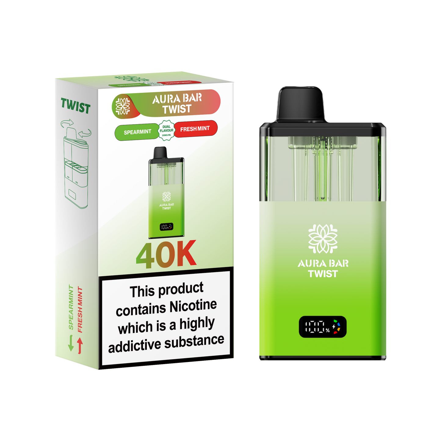 Buy Aura Bar Twist 40k Prefilled Pod Vape Pack of 5 Spearmint Fresh Mint