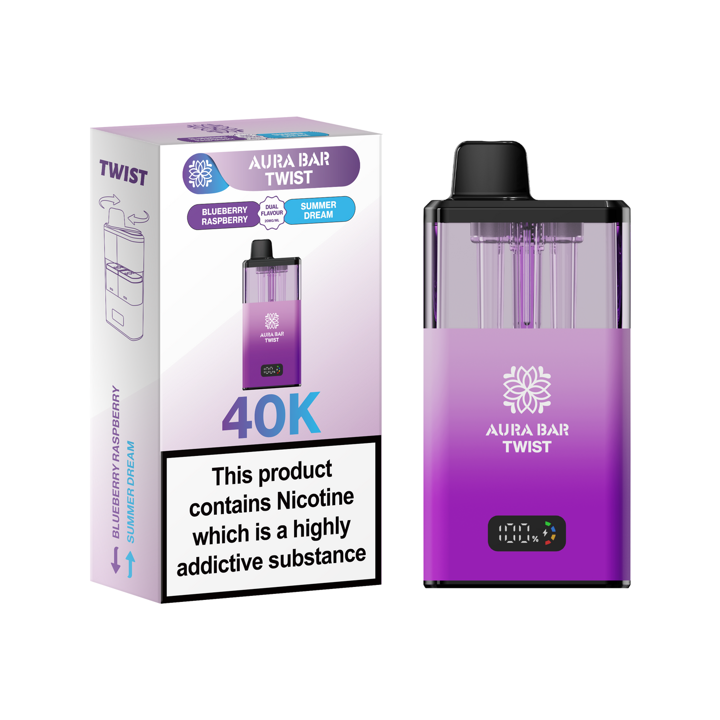 Buy Aura Bar Twist 40k Prefilled Pod Vape Pack of 5 Blueberry Raspberry Summer Dream