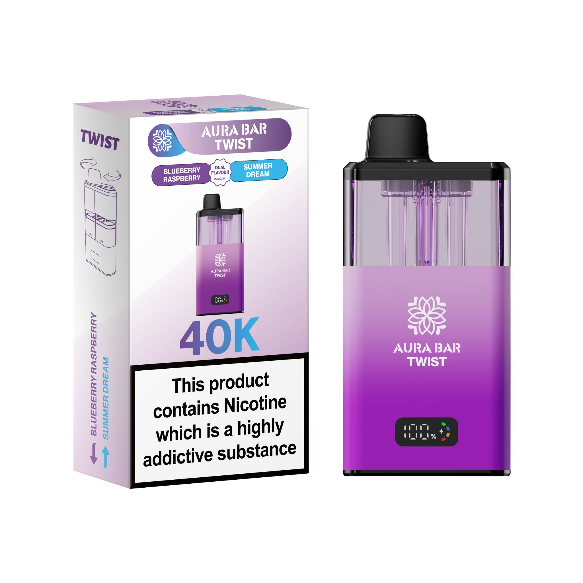 Buy Aura Bar Twist 40k Prefilled Pod Vape Pack of 5 Blueberry Raspberry Summer Dream
