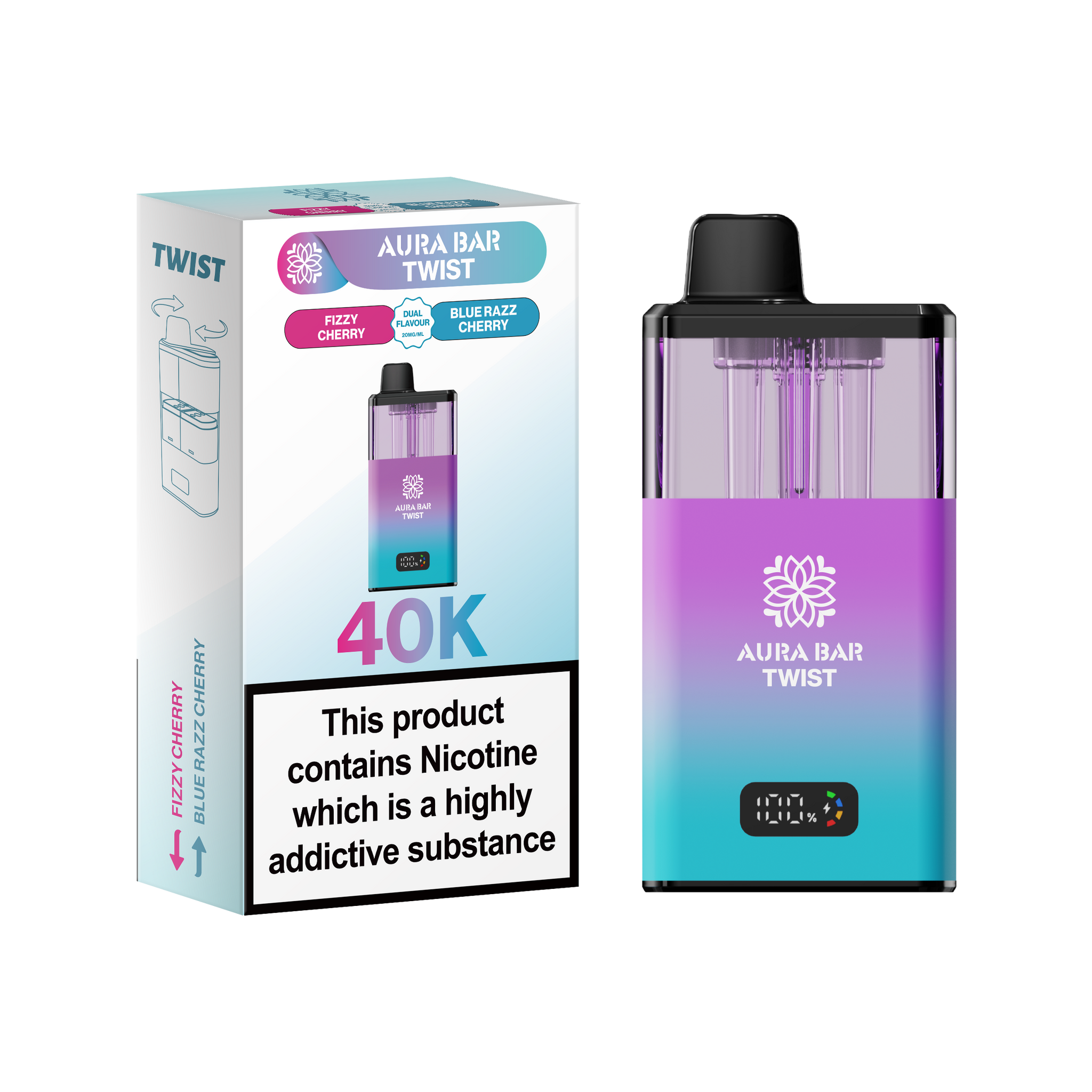 Buy Aura Bar Twist 40k Prefilled Pod Vape Pack of 5 Fizzy Cherry Blue Razz Cherry