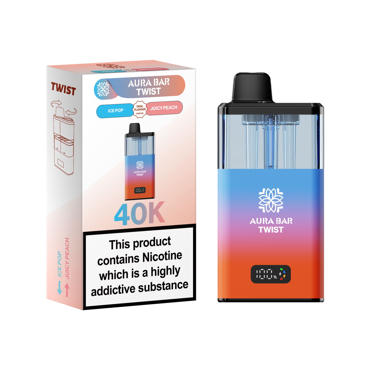 Buy Aura Bar Twist 40k Prefilled Pod Vape Pack of 5 Ice Pop Juicy Peach