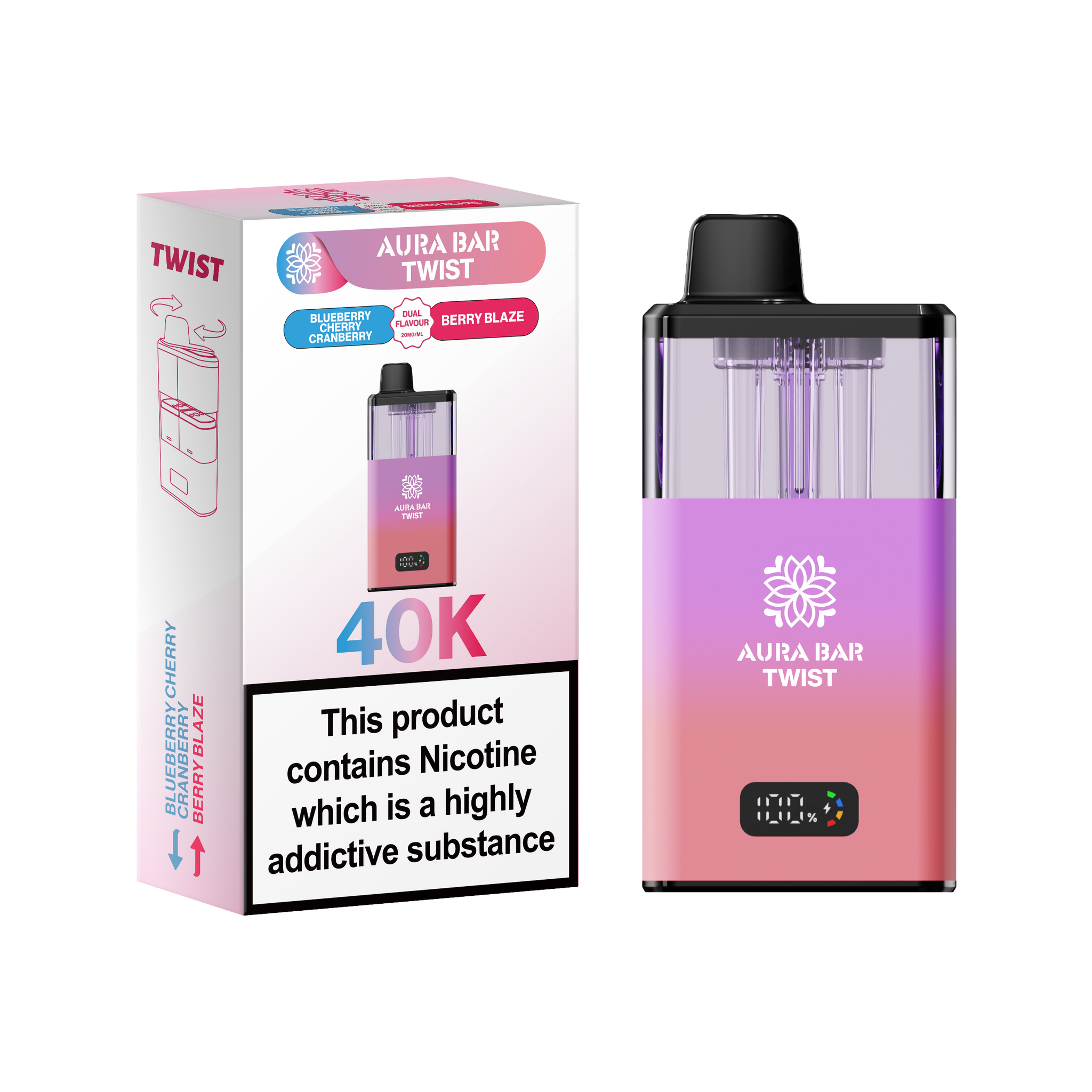 Buy Aura Bar Twist 40k Prefilled Pod Vape Pack of 5 Blueberry Cherry Cranberry Berry Blaze