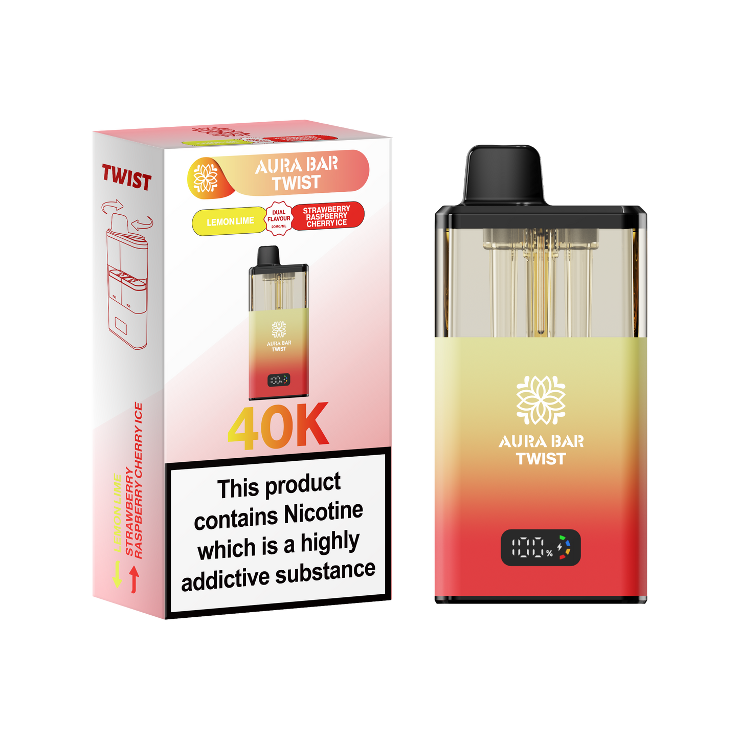 Buy Aura Bar Twist 40k Prefilled Pod Vape Pack of 5 Lemon Lime Strawberry Raspberry Cherry Ice
