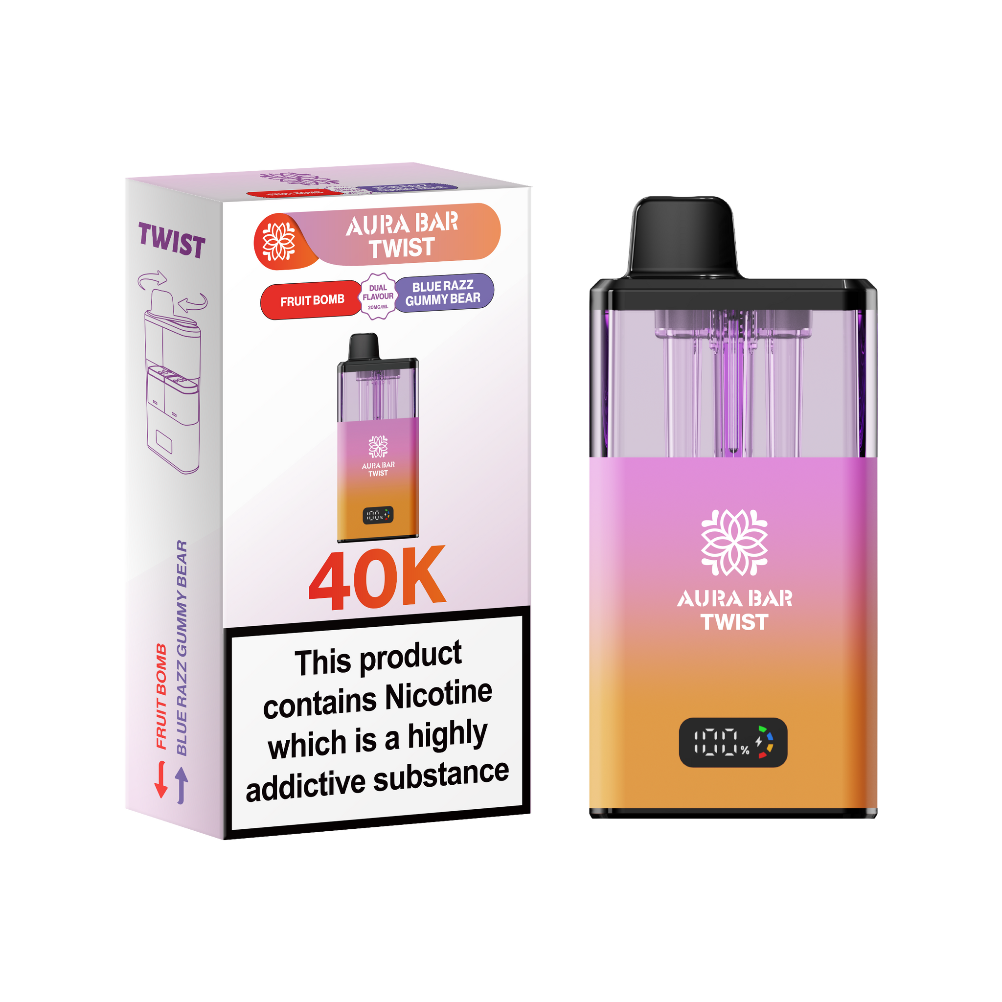Buy Aura Bar Twist 40k Prefilled Pod Vape Pack of 5 Fruit Bomb Blue Razz Gummy Bear