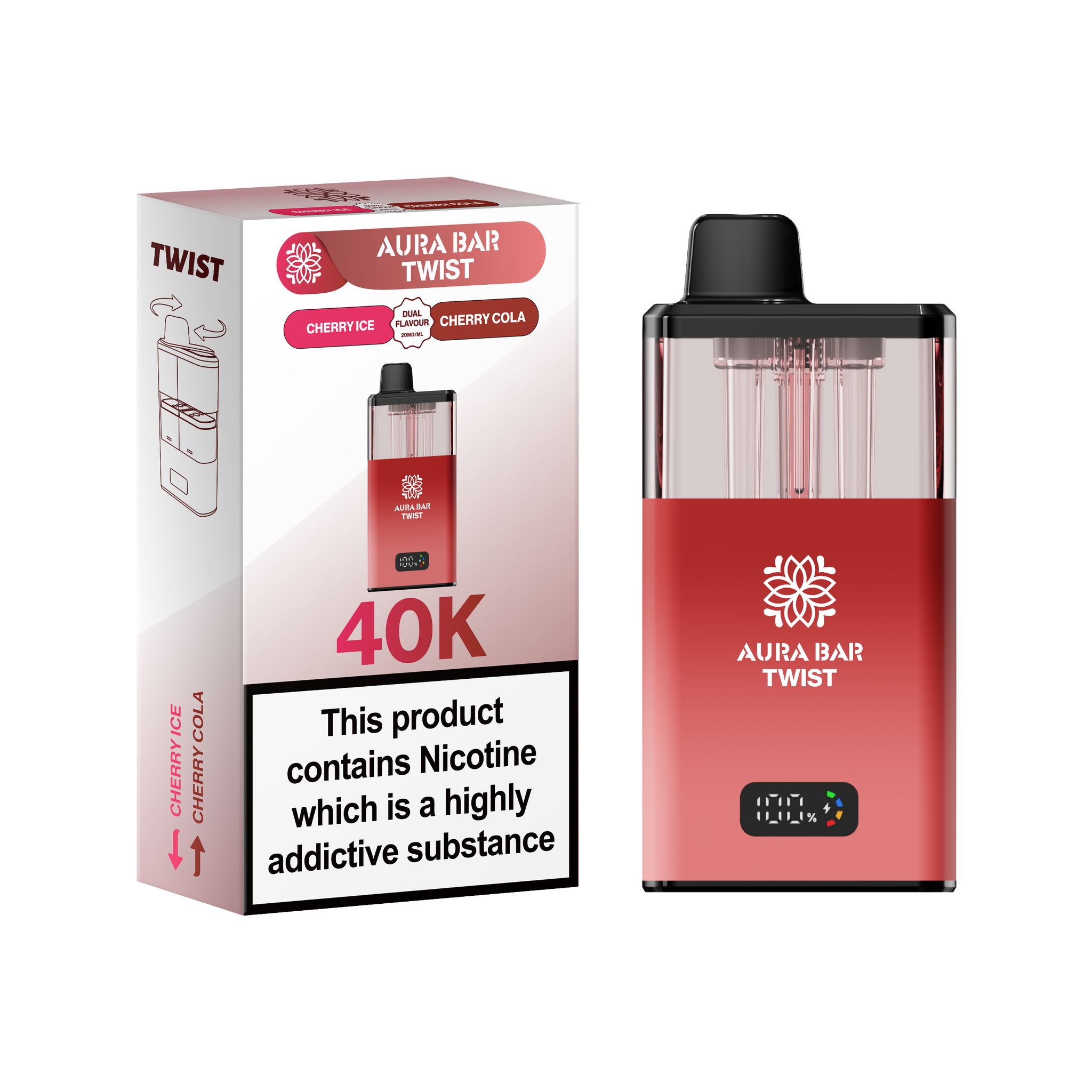 Buy Aura Bar Twist 40k Prefilled Pod Vape Pack of 5 Cherry Ice Cherry Cola