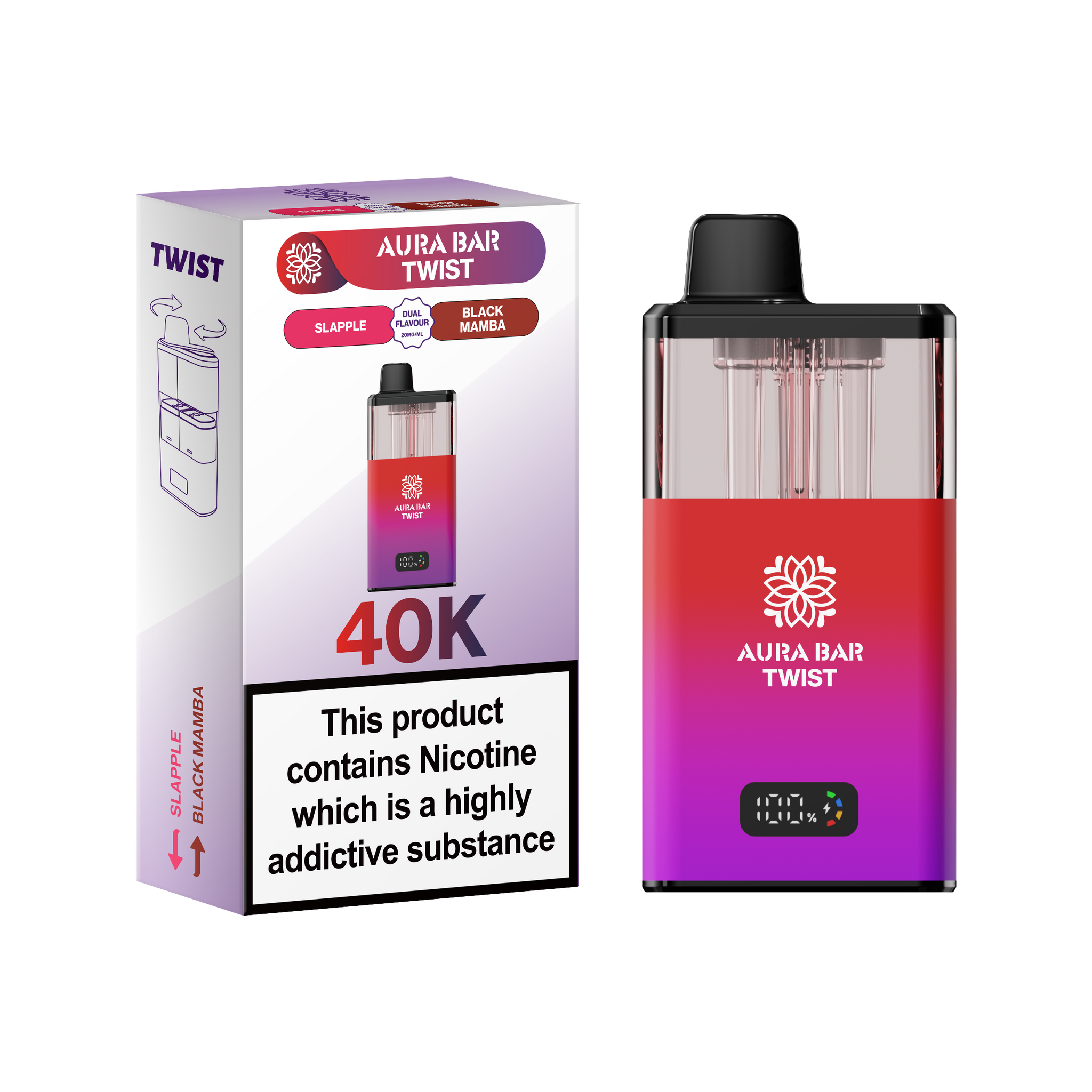 Buy Aura Bar Twist 40k Prefilled Pod Vape Pack of 5 Slapple Black Mamba