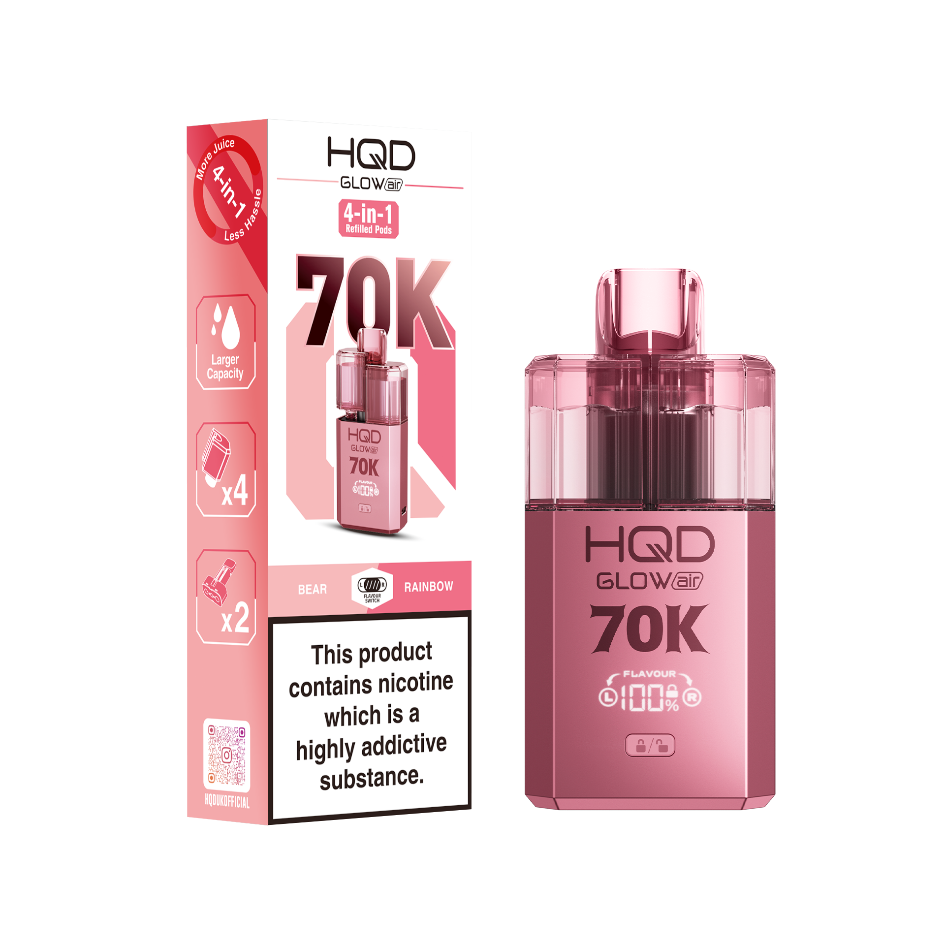 HQD Glow Air 70K Prefilled Pod Vape Kit Box of 5