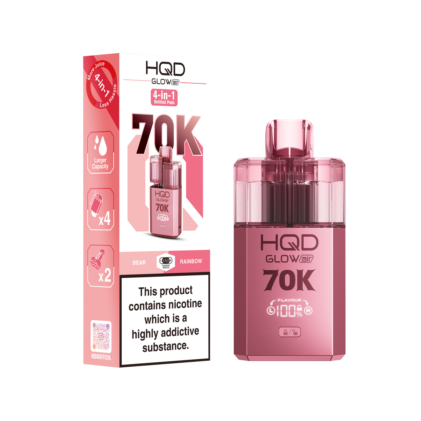 HQD Glow Air 70K Prefilled Pod Vape Kit Box of 5