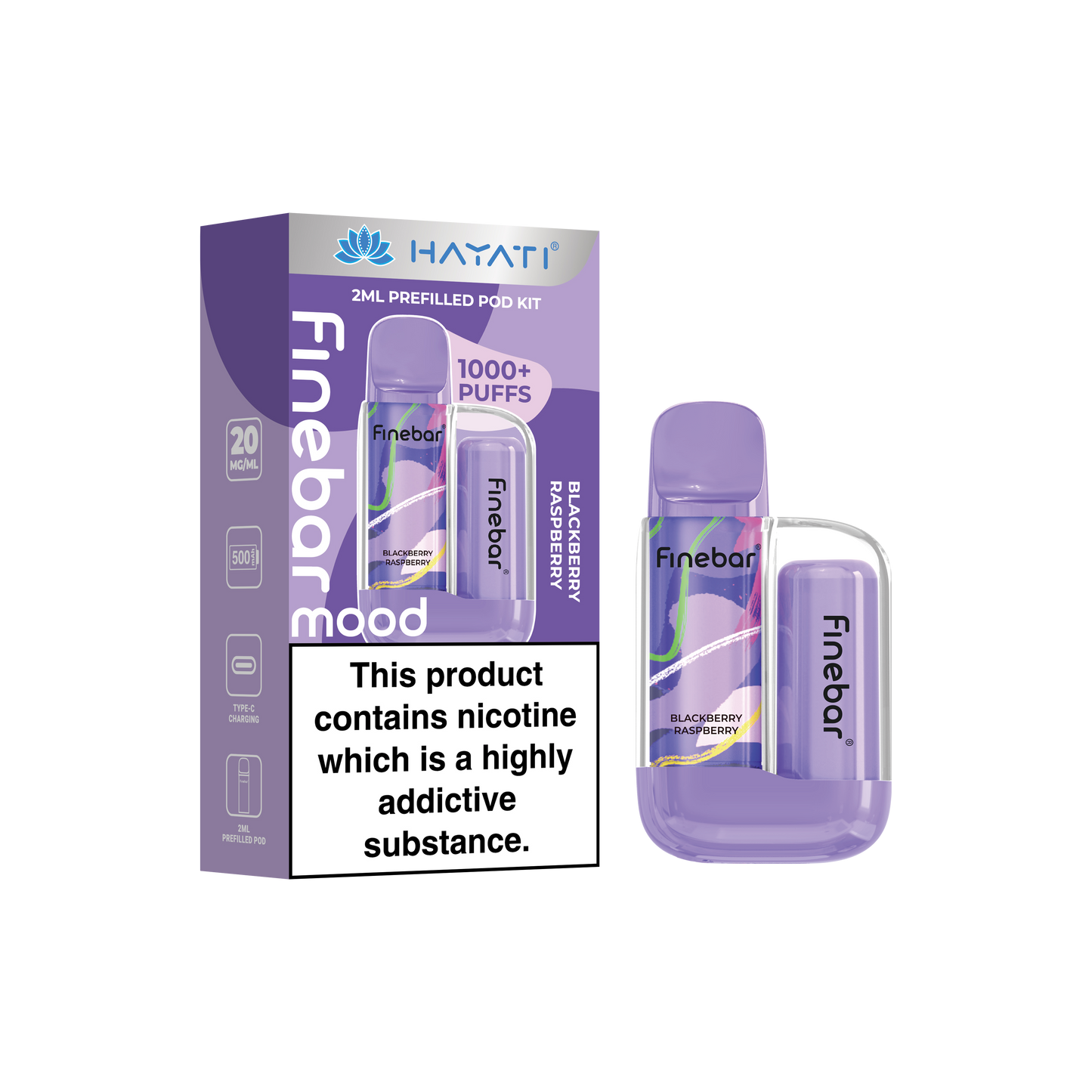 Buy Hayati Finebar Mood Pod Vape Kit Box of 10 Blackberry Raspberry