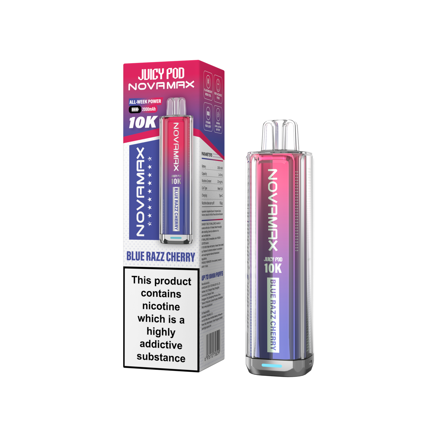 Buy Juicy Pod Novamax 10k Prefilled Pod Vape Kit Pack of 5 Blue Razz Cherry