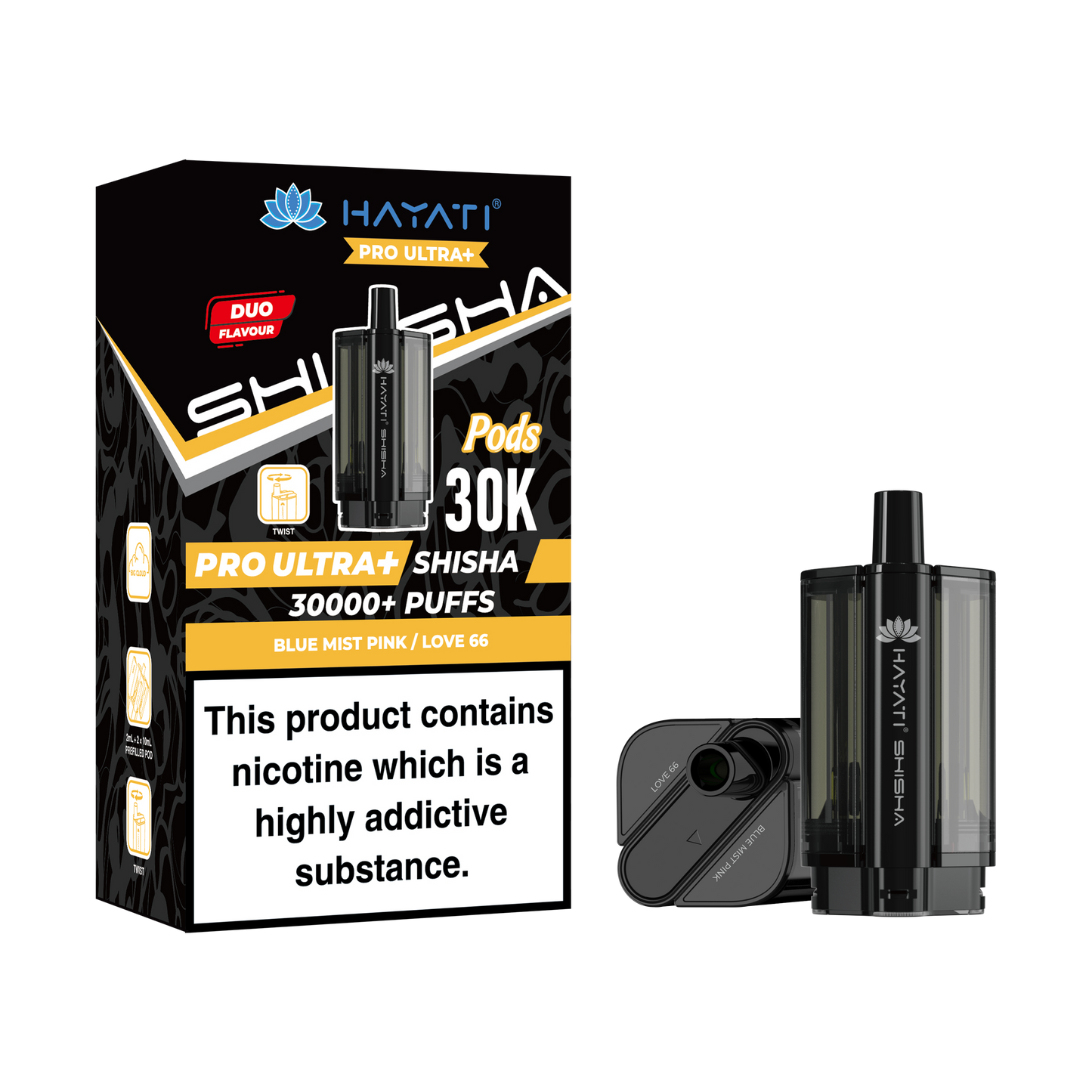 Buy Hayati Pro Ultra Plus Shisha 30k Prefilled Pods Box of 5 Blue Mist Pink Love 66